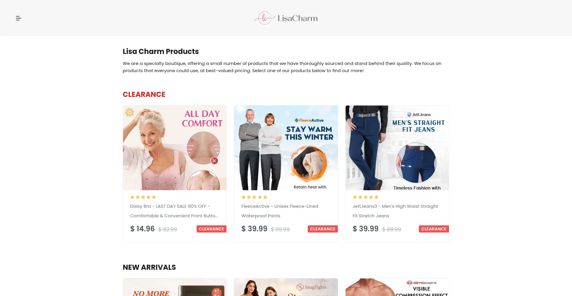 Website screenshot of Lisacharm.com