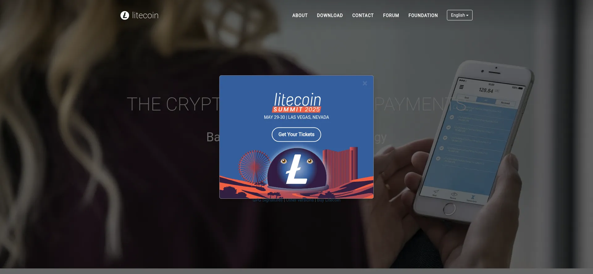 Website screenshot of Litecoin.org