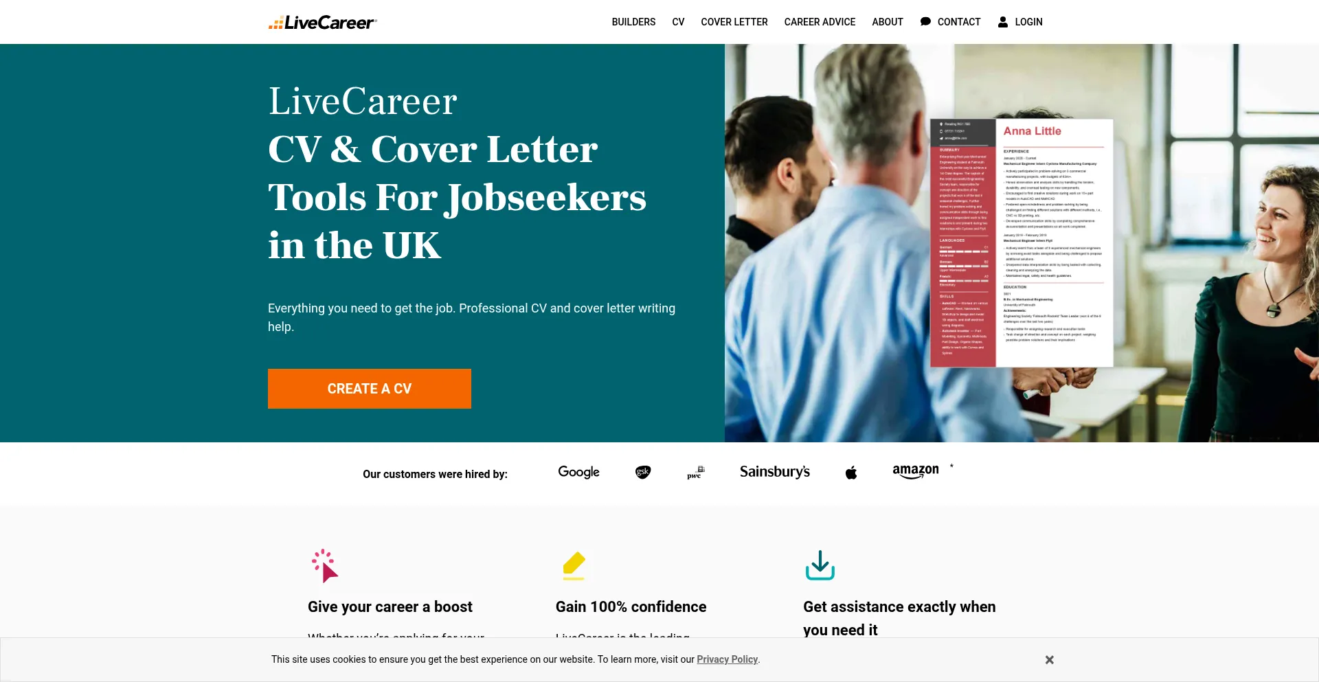 Website screenshot of Livecareer.co.uk