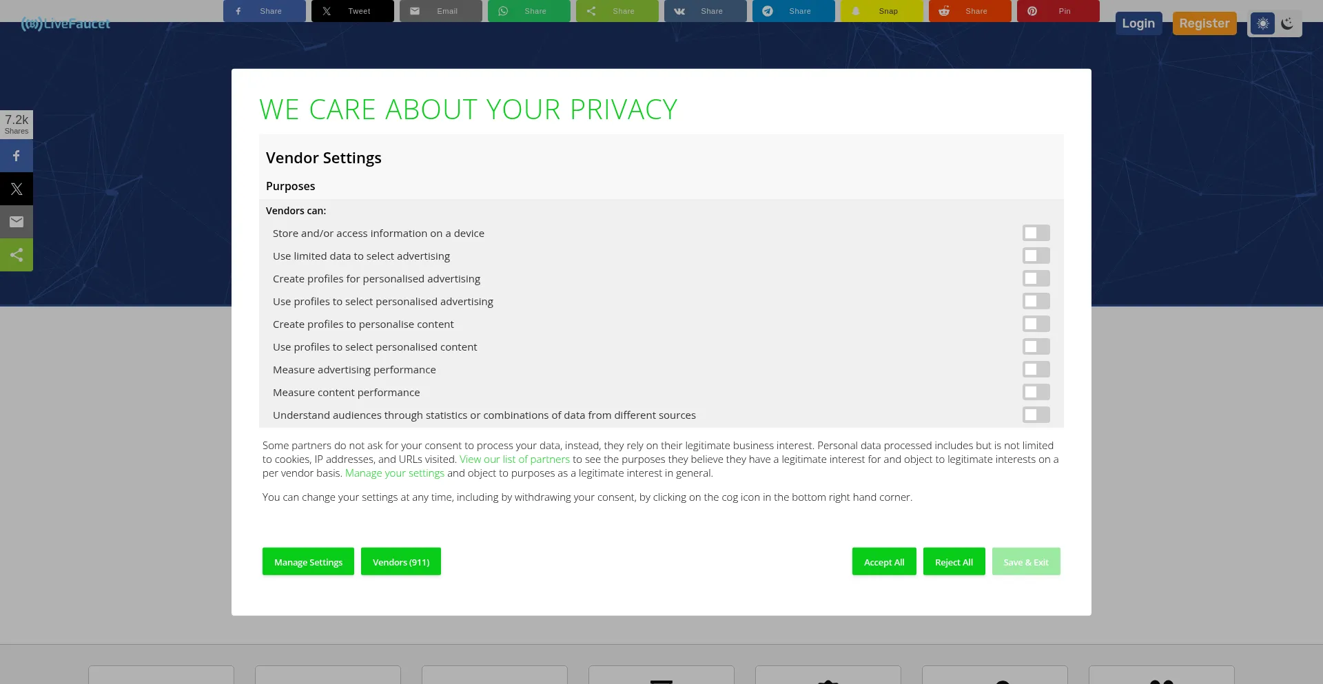 Website screenshot of Livefaucet.com