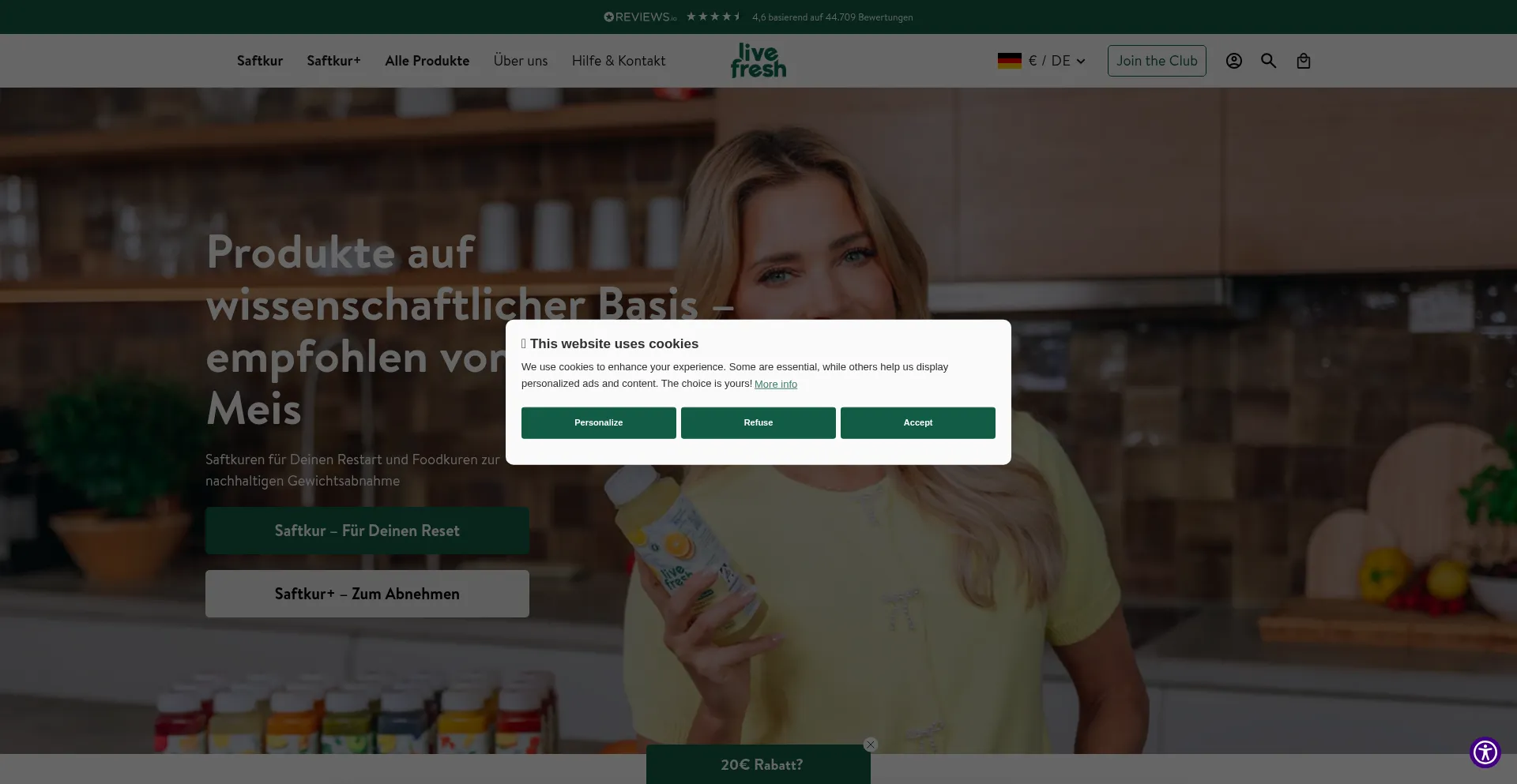 Website screenshot of Livefresh.de