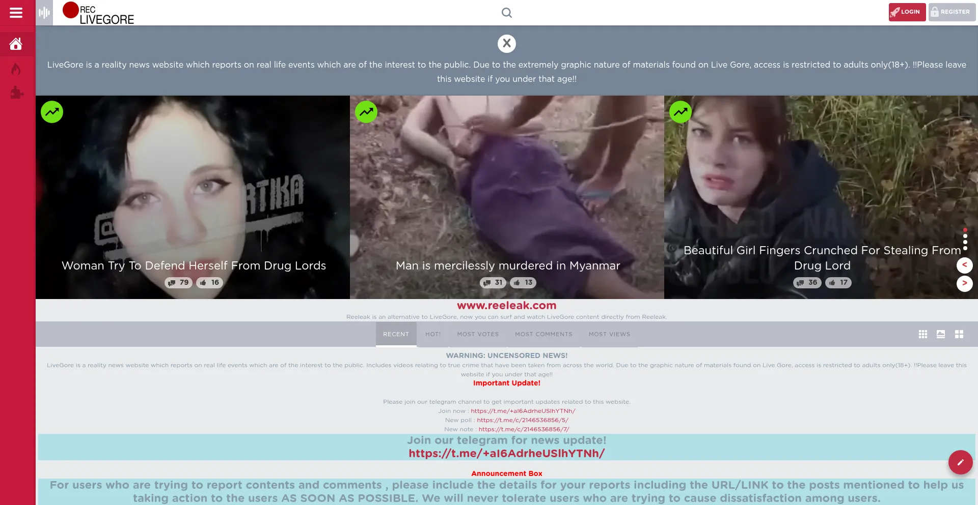 Website screenshot of Livegore.com