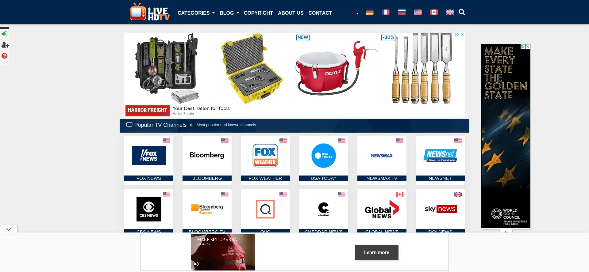 Website screenshot of Livehdtv.com