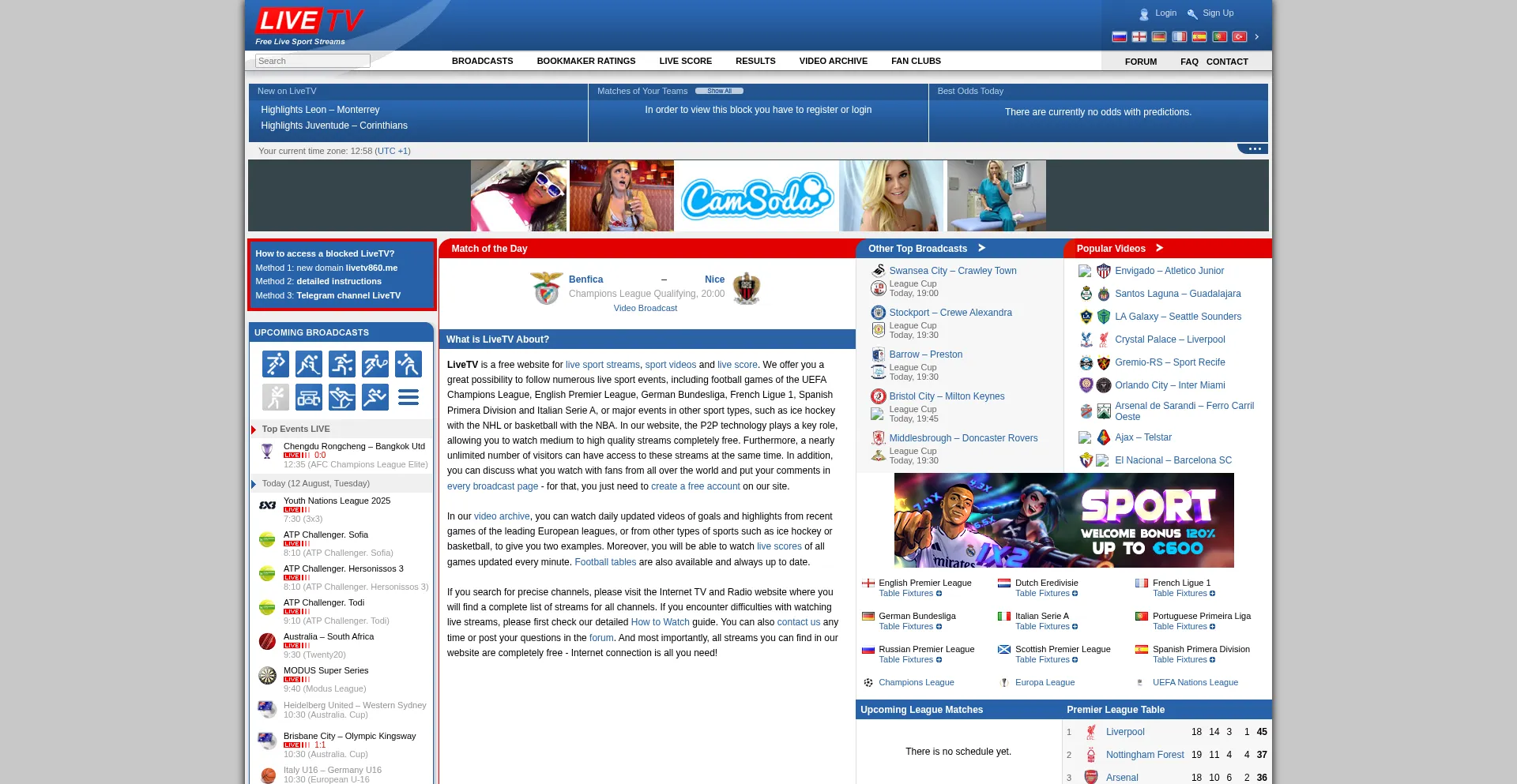 Website screenshot of Livetv.sx