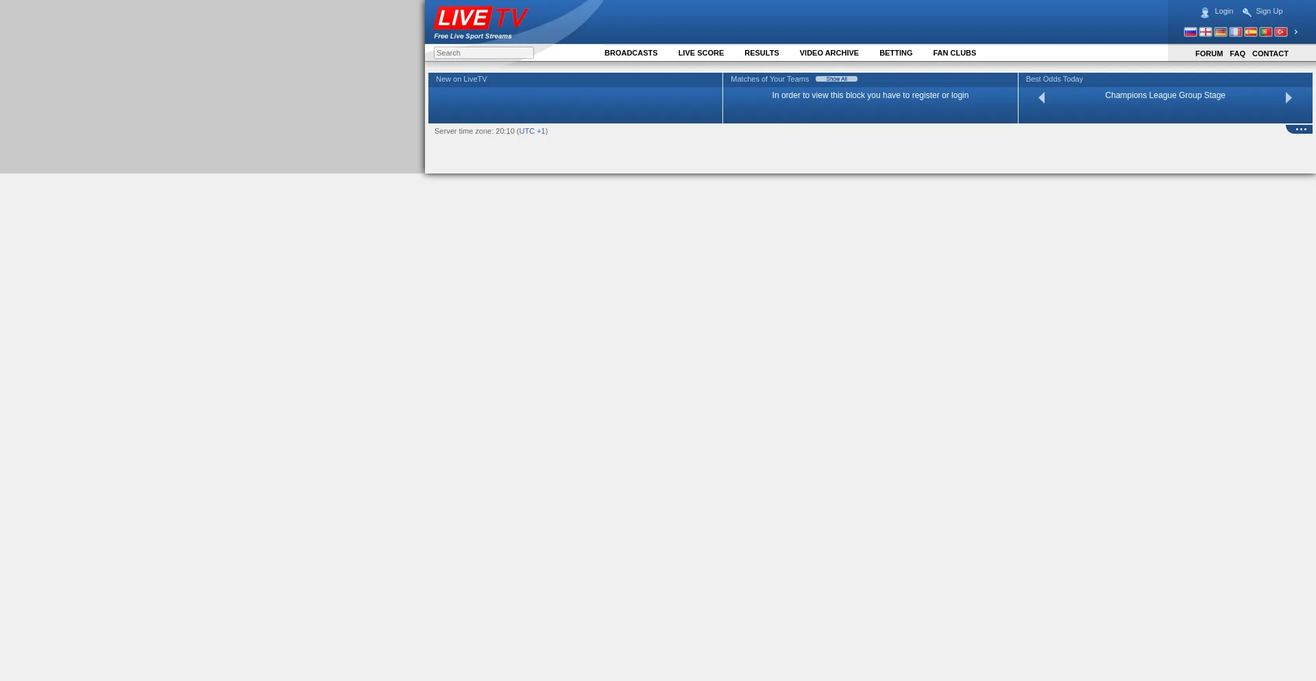 Website screenshot of Livetvs.top