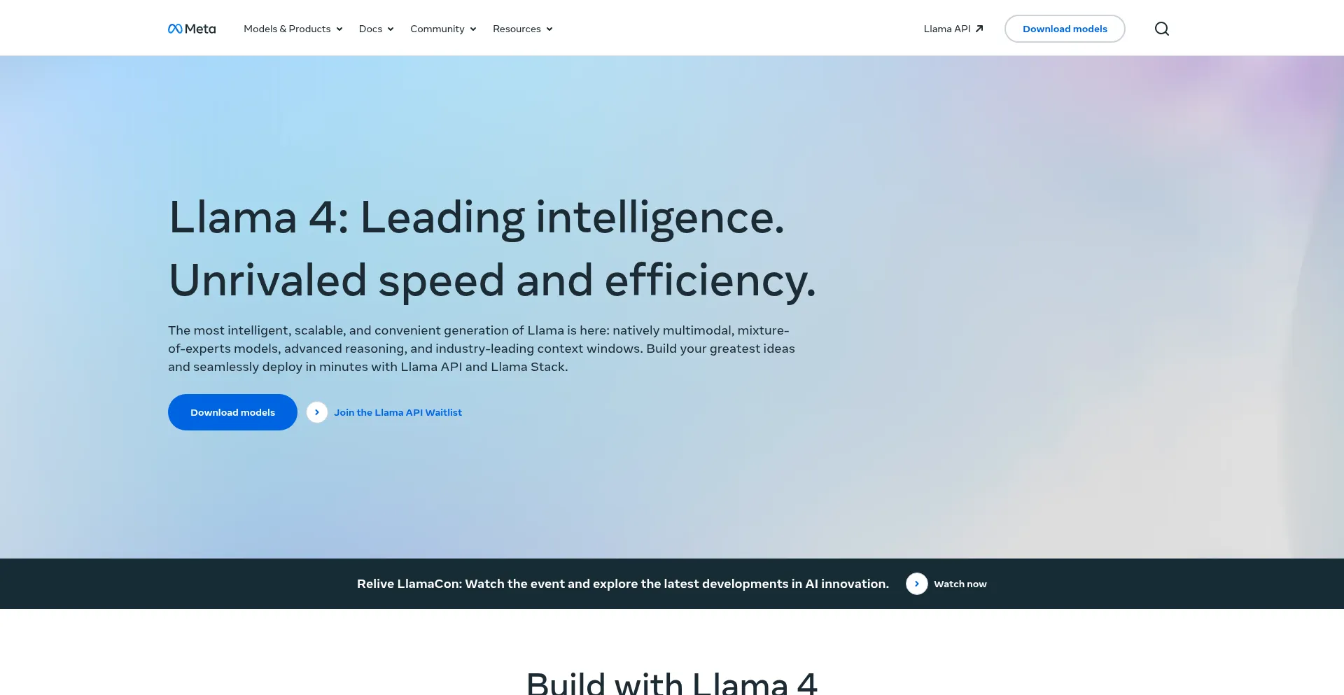 Website screenshot of Llama.com