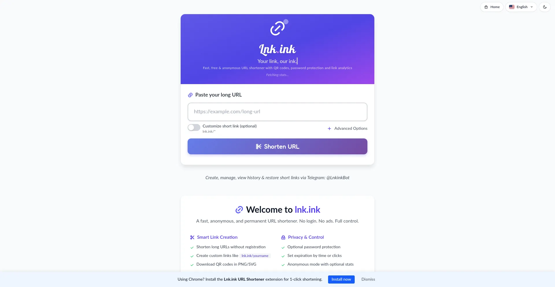 Website screenshot of Lnk.ink