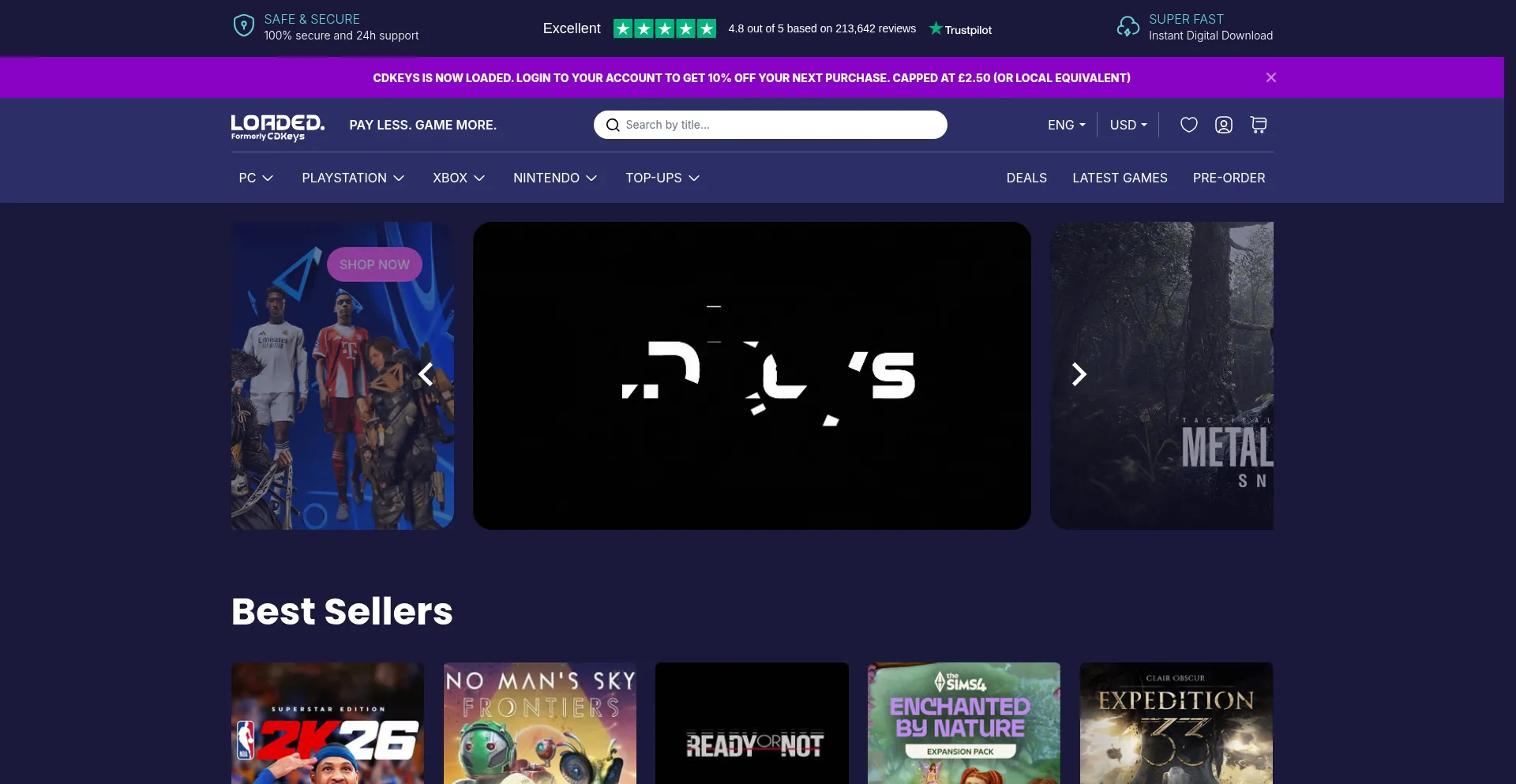 Website screenshot of Loaded.com