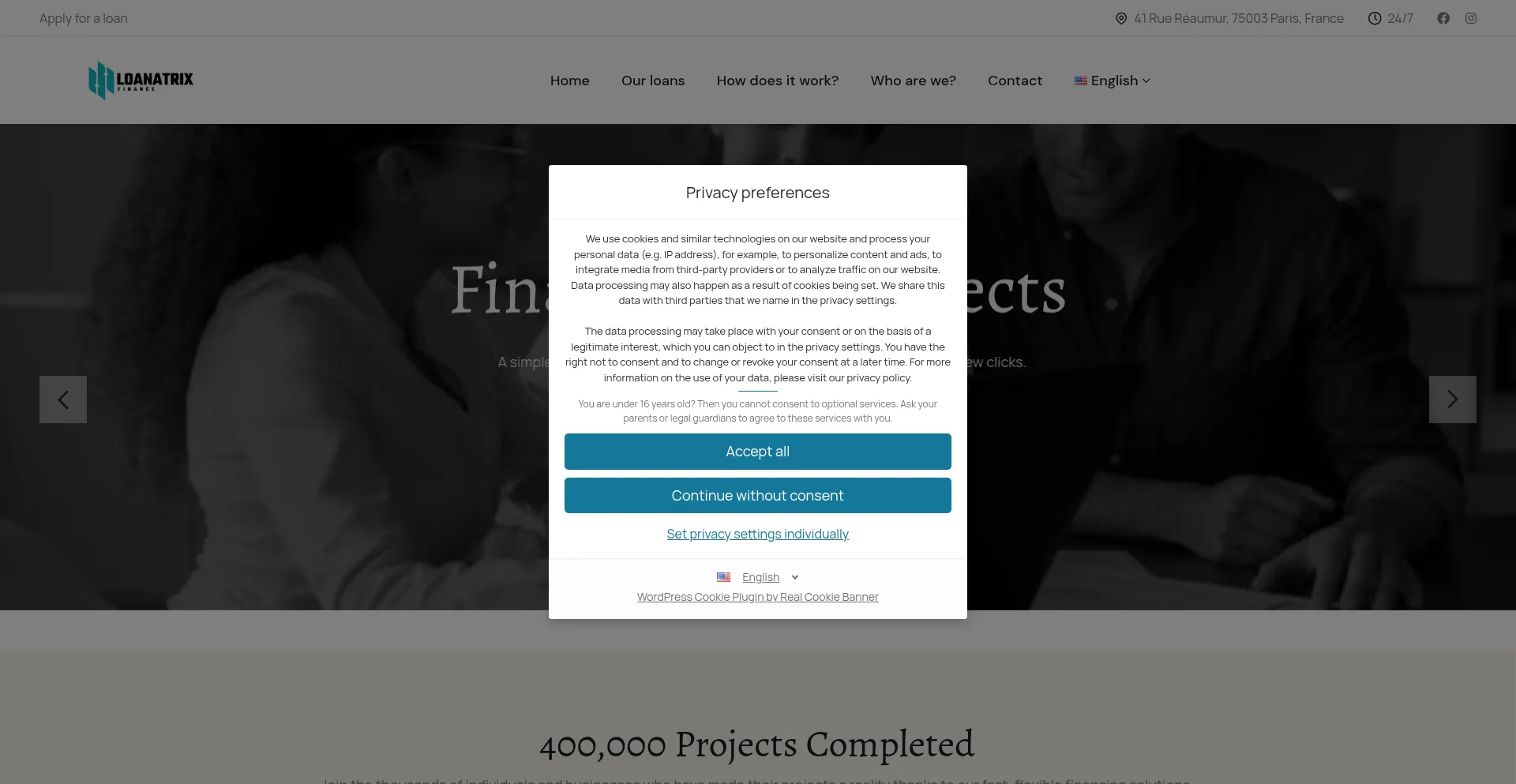 Website screenshot of Loanatrix.com