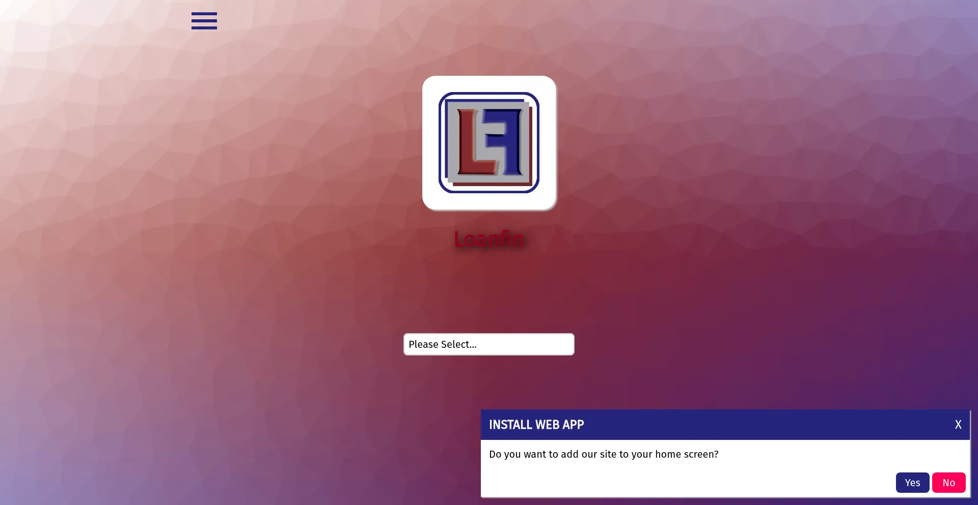 Website screenshot of Loanfin.mobiloan.io