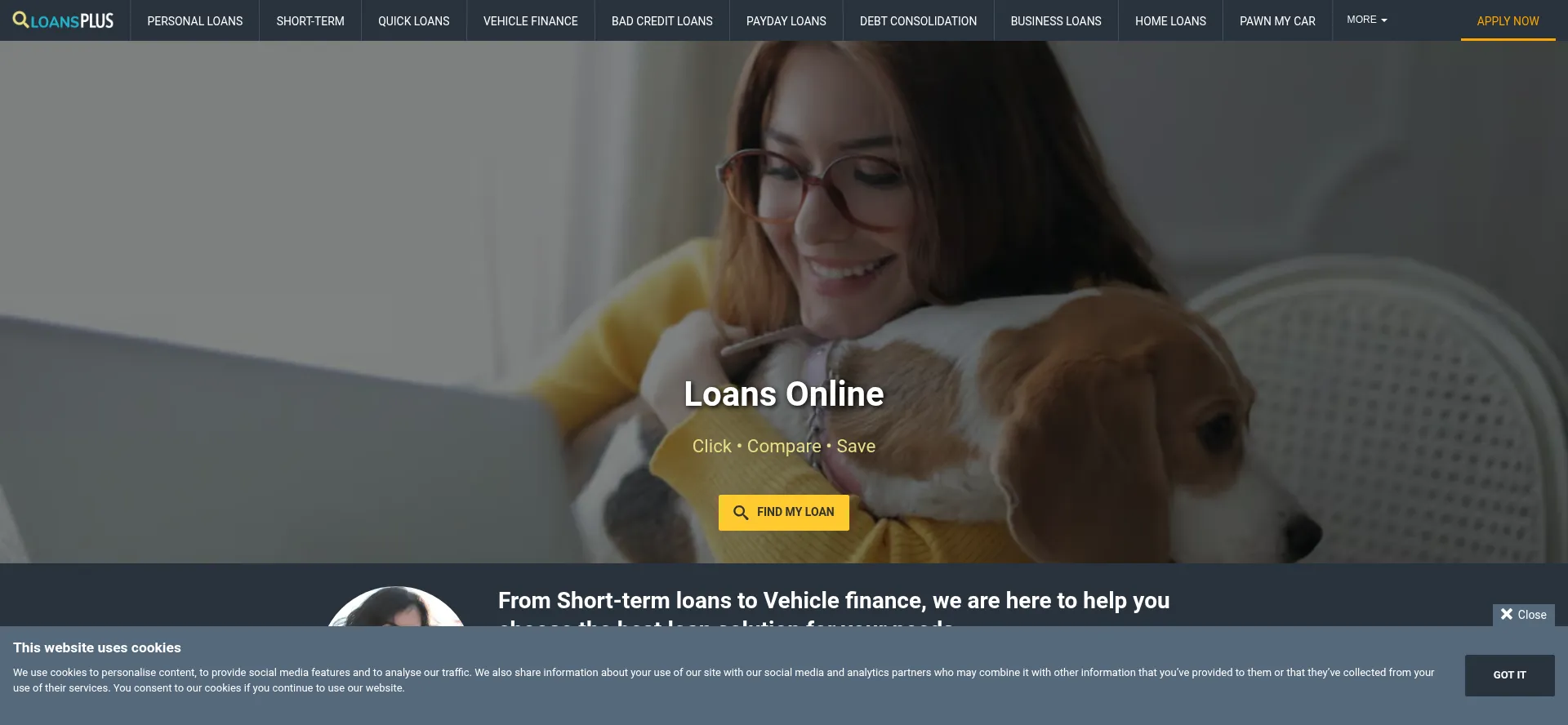 Website screenshot of Loansplus.co.za