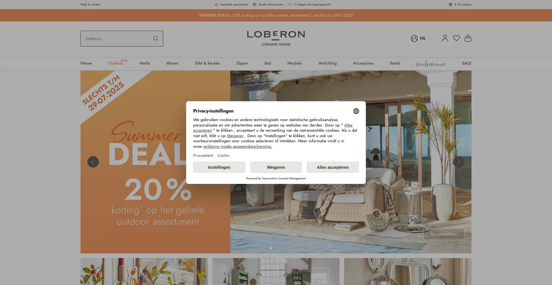 Website screenshot of Loberon.be