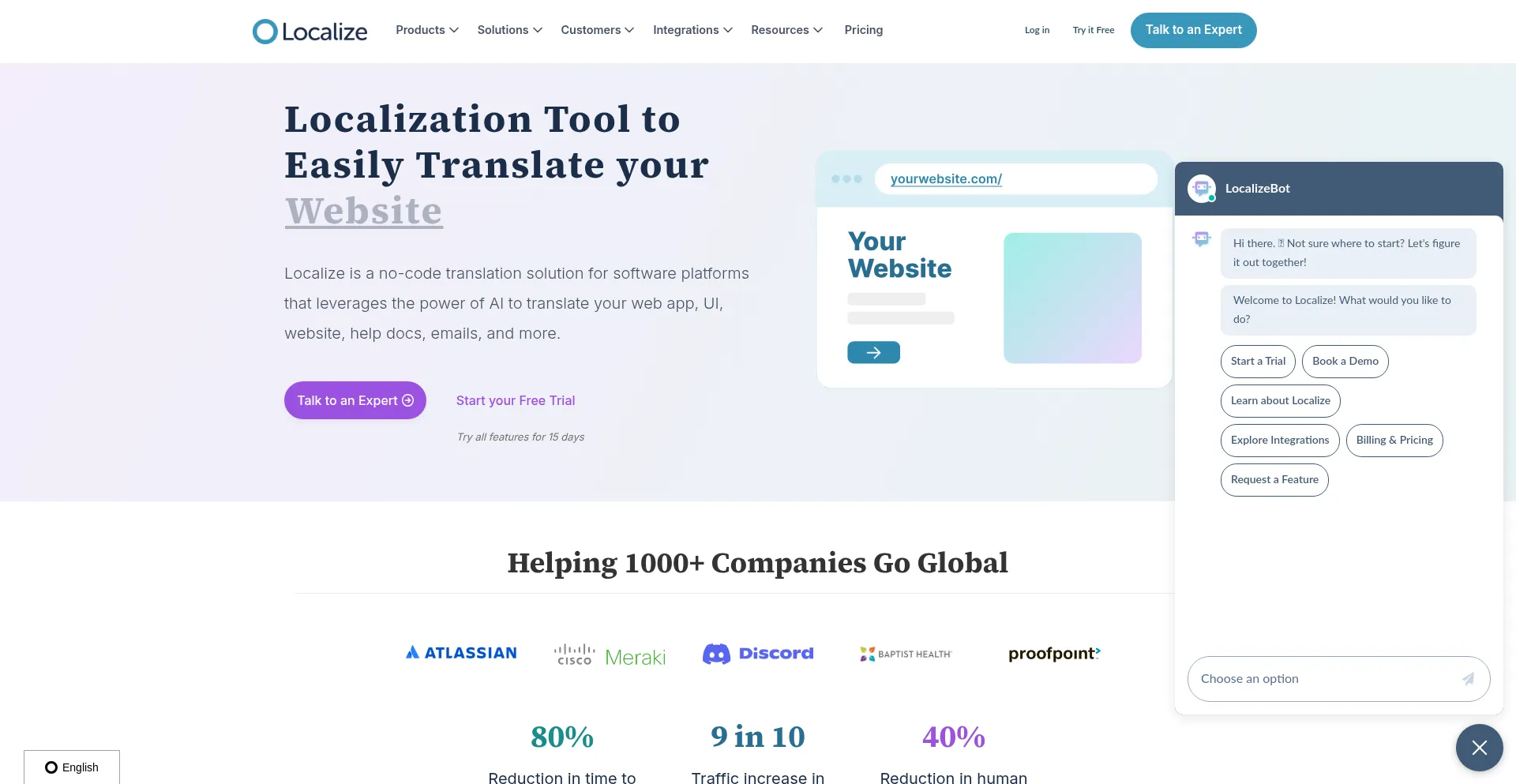 Website screenshot of Localizejs.com