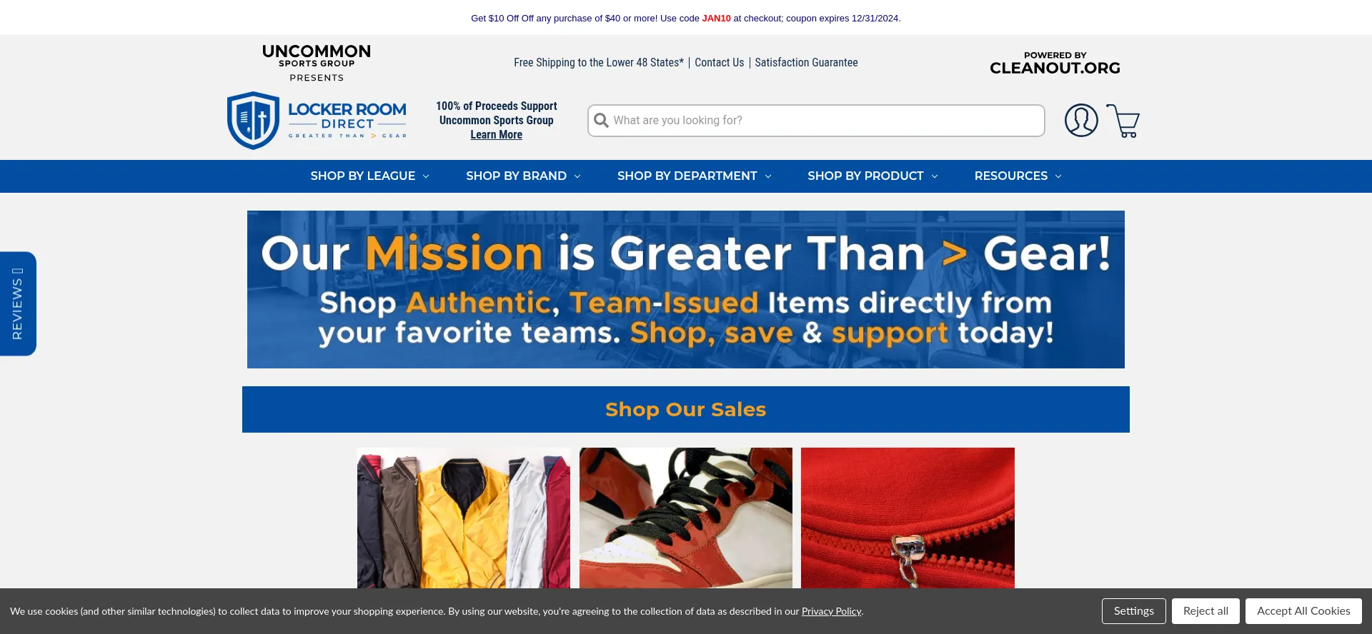 Website screenshot of Lockerroomdirect.com