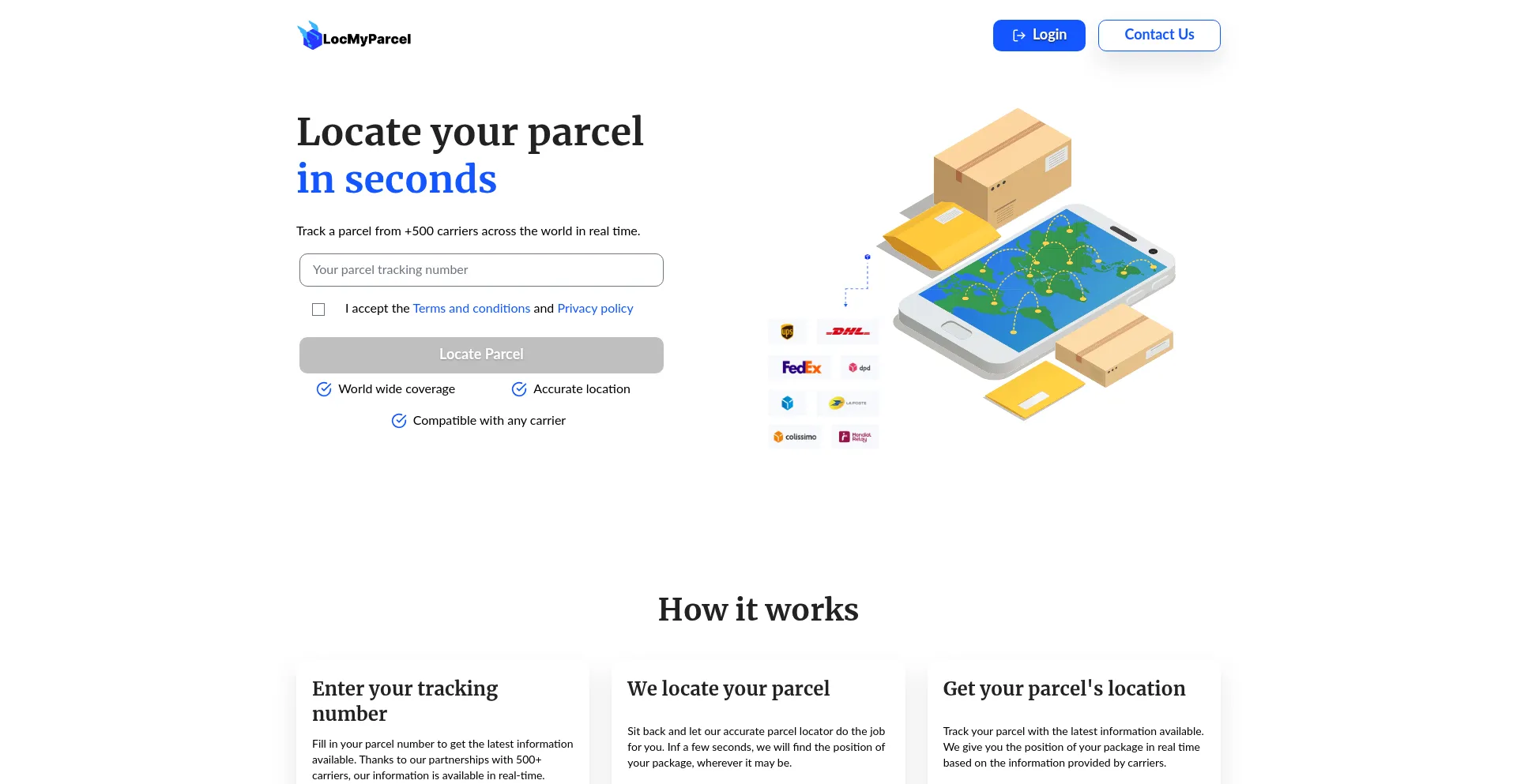 Website screenshot of Locmyparcel.com