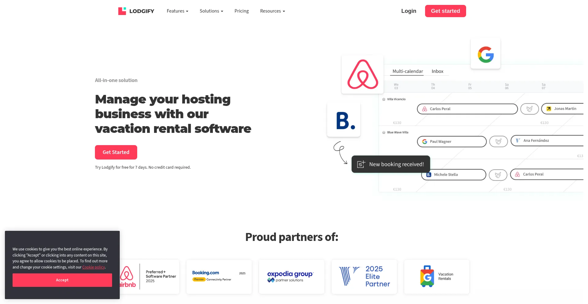 Website screenshot of Lodgify.com