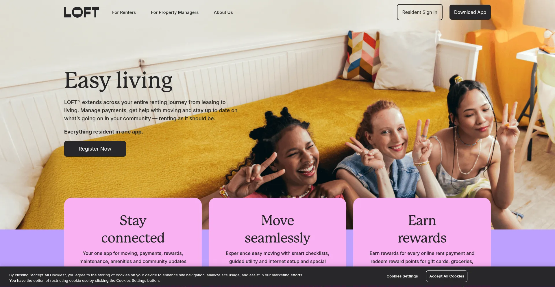 Website screenshot of Loftliving.com