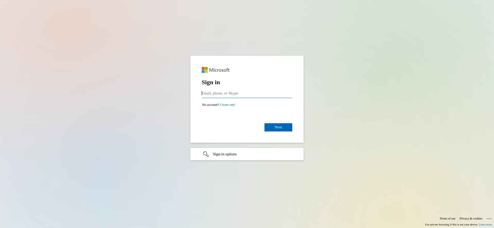 Website screenshot of Login.live.com