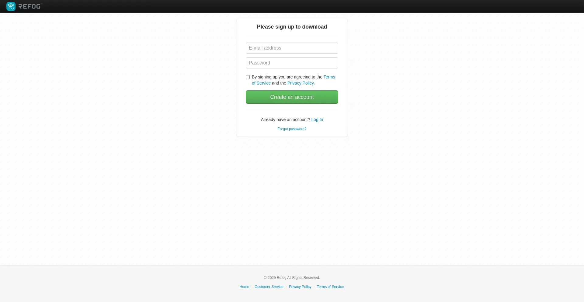 Website screenshot of Login.refog.com