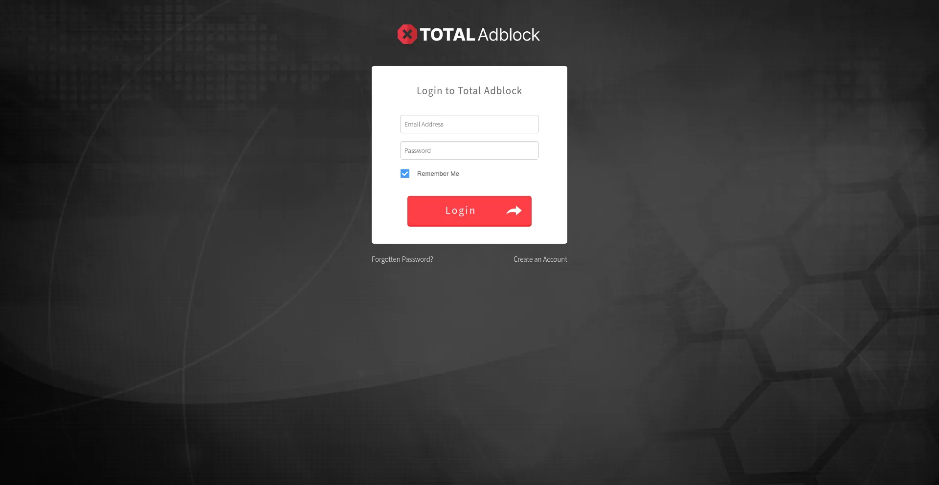 Website screenshot of Login.totaladblock.com