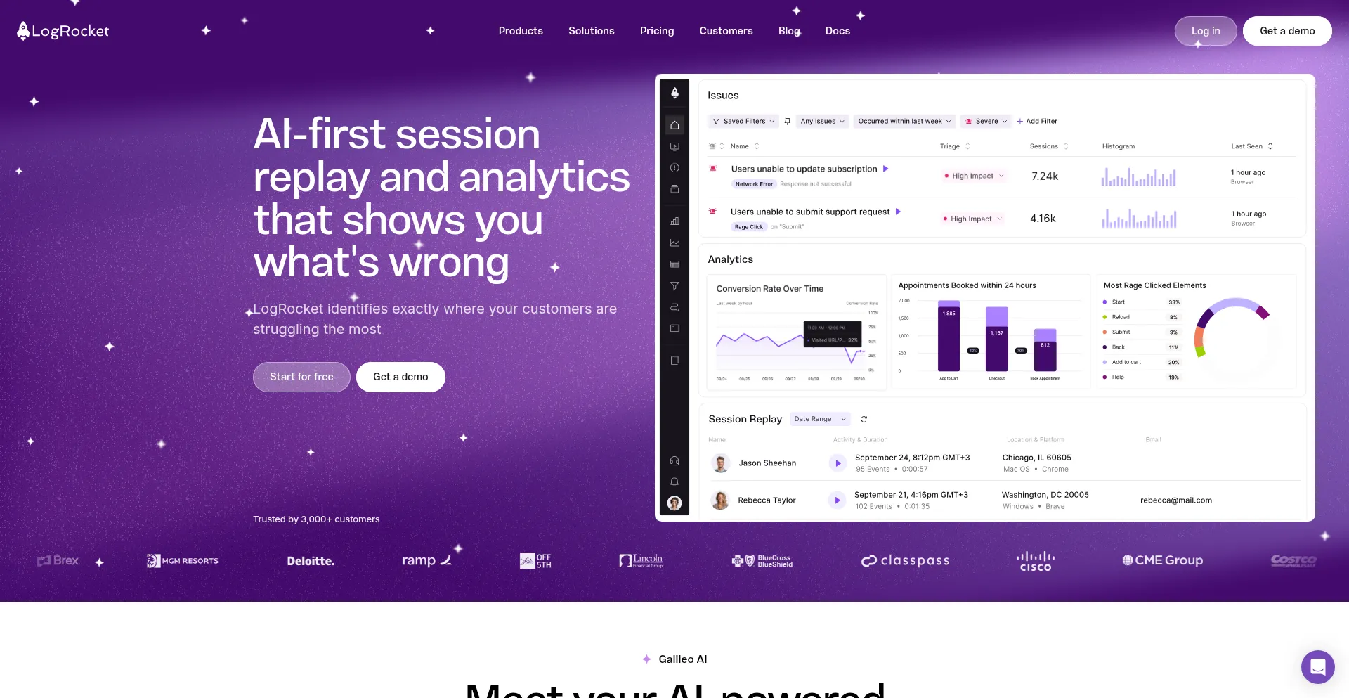 Website screenshot of Logrocket.io