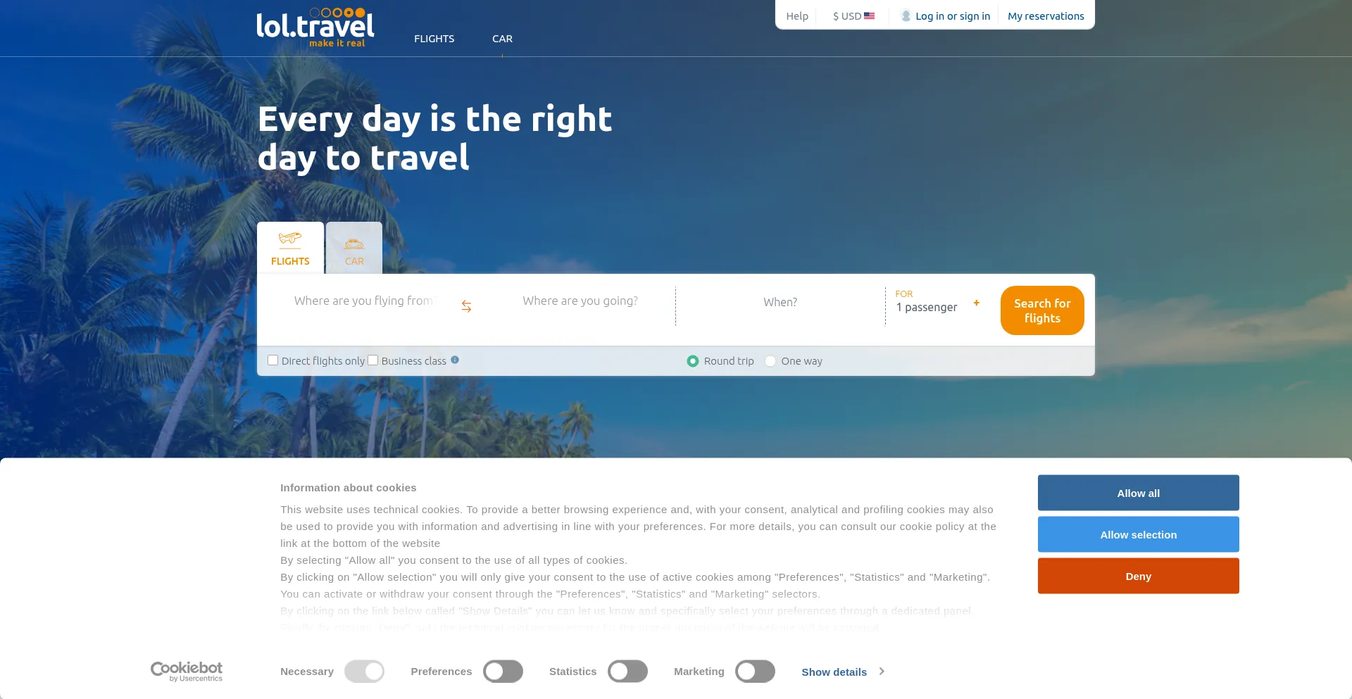 Website screenshot of Lol.travel