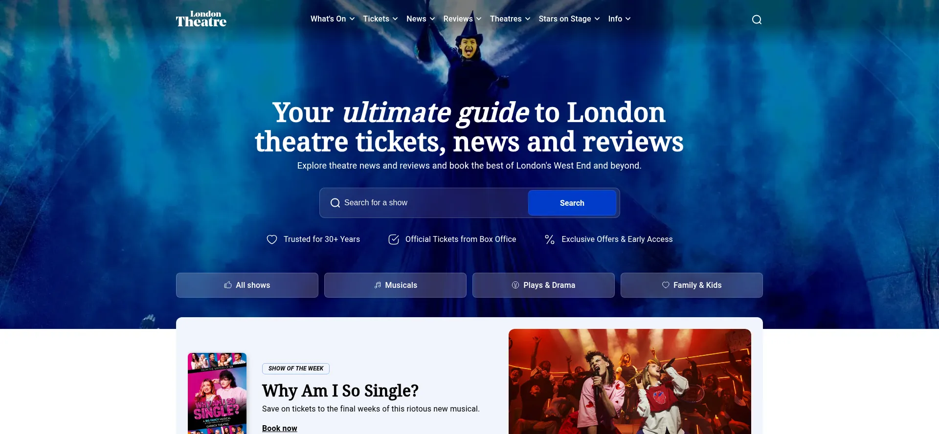Website screenshot of Londontheatre.co.uk