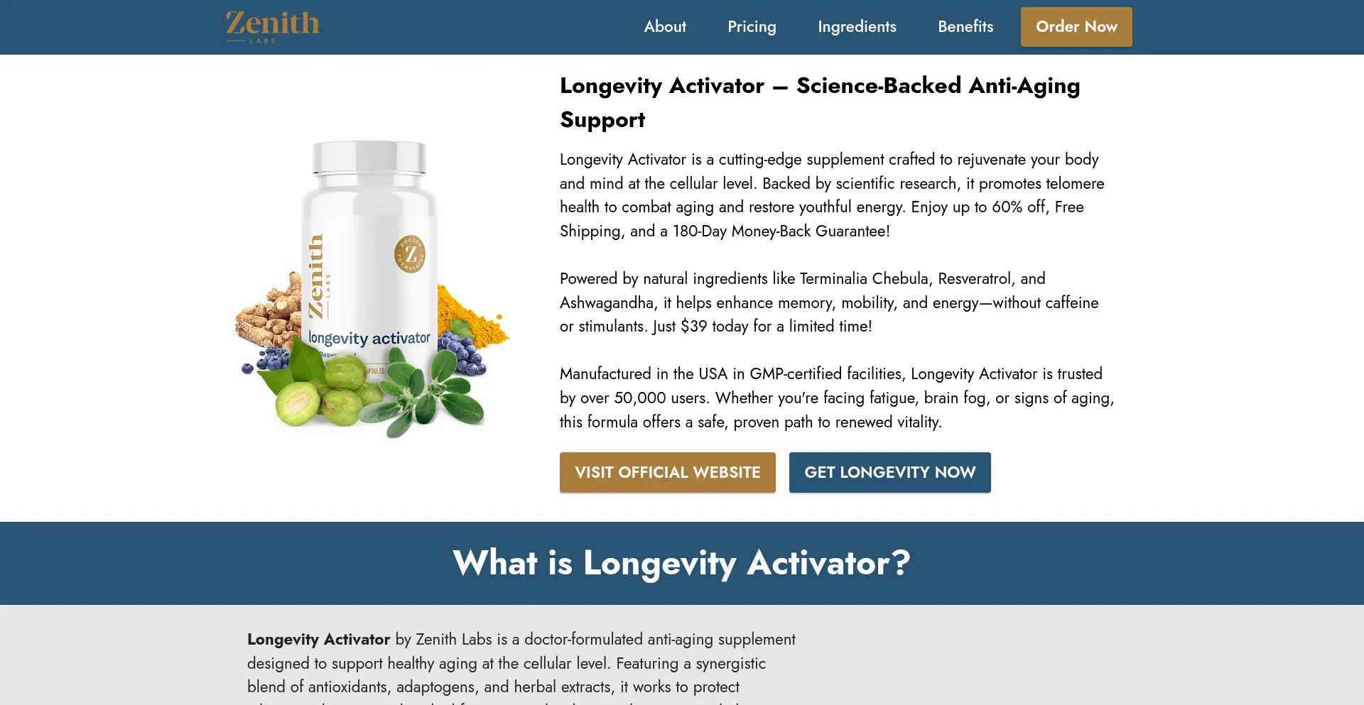 Website screenshot of Longevityactivatur.com