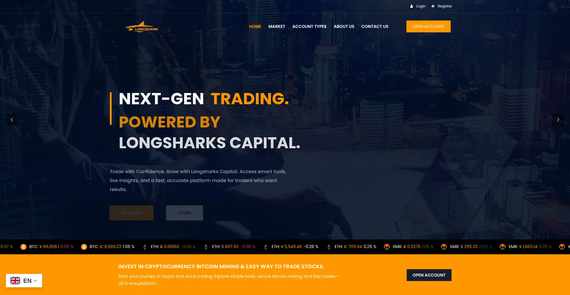 Website screenshot of Longsharks.capital
