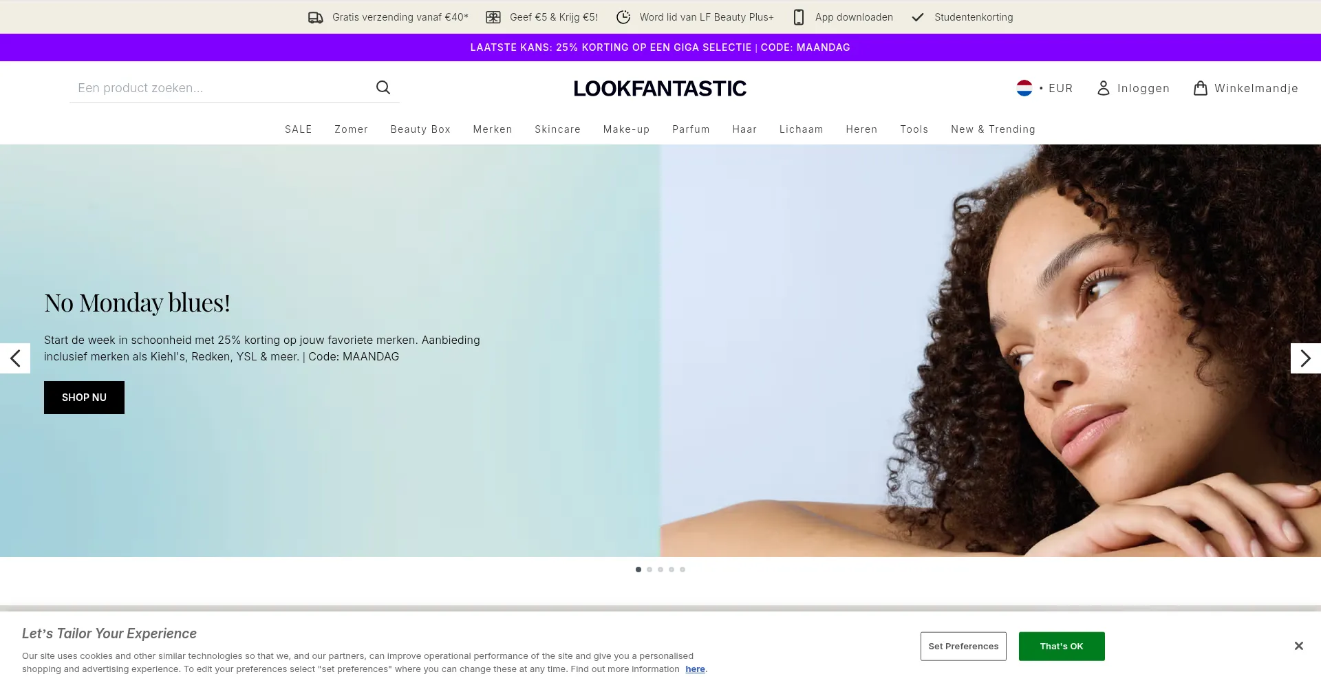Website screenshot of Lookfantastic.nl