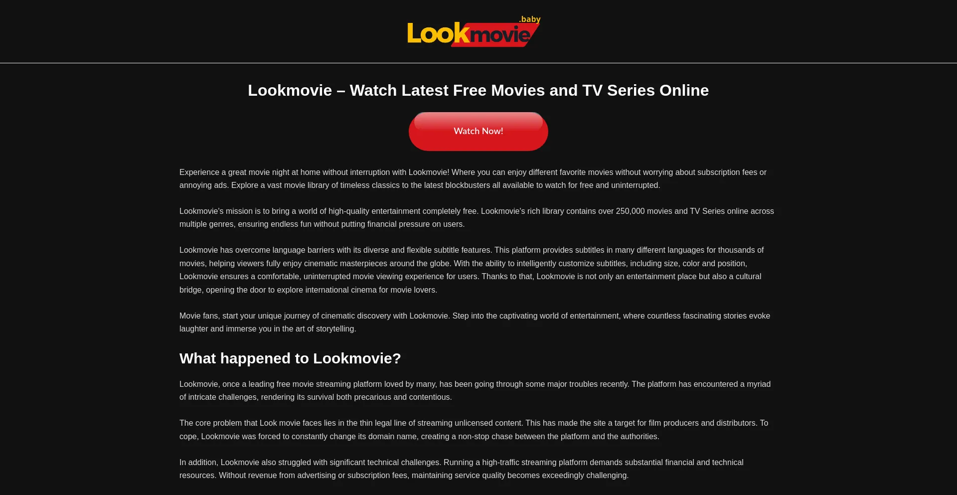 Website screenshot of Lookmovie.help