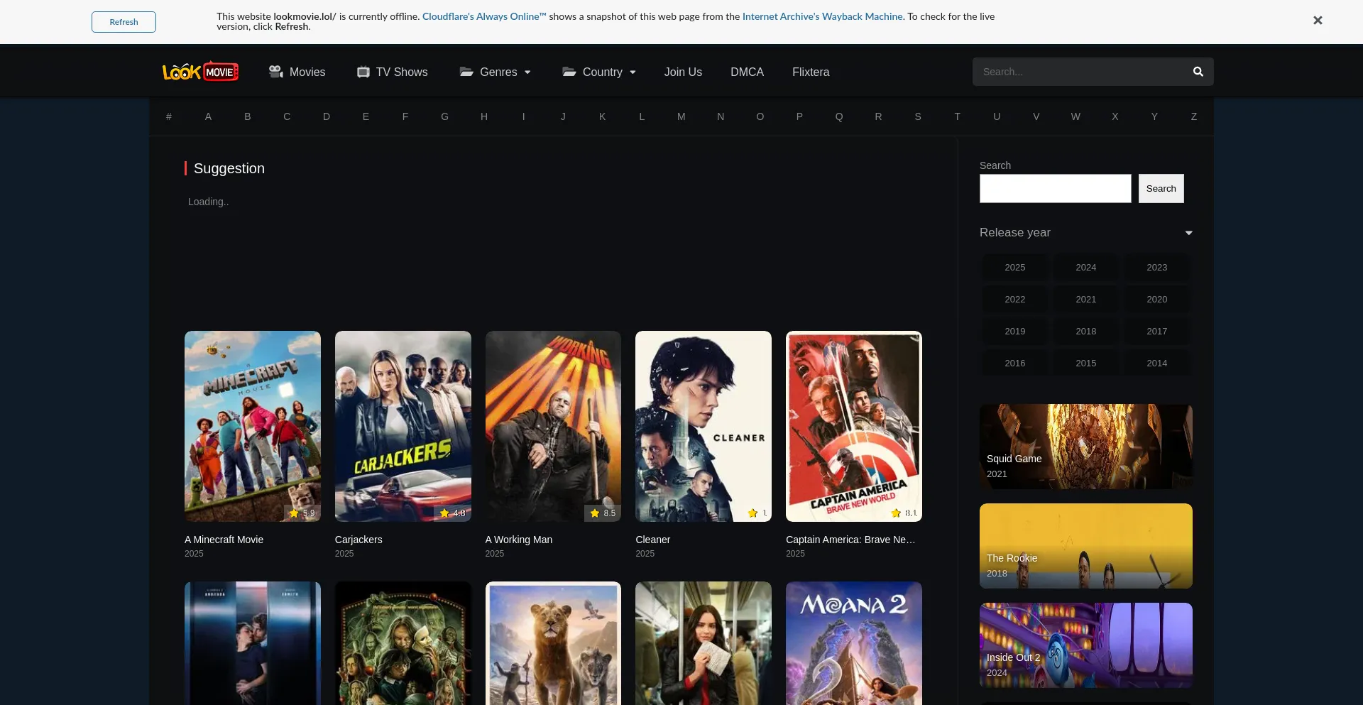 Website screenshot of Lookmovie.lol