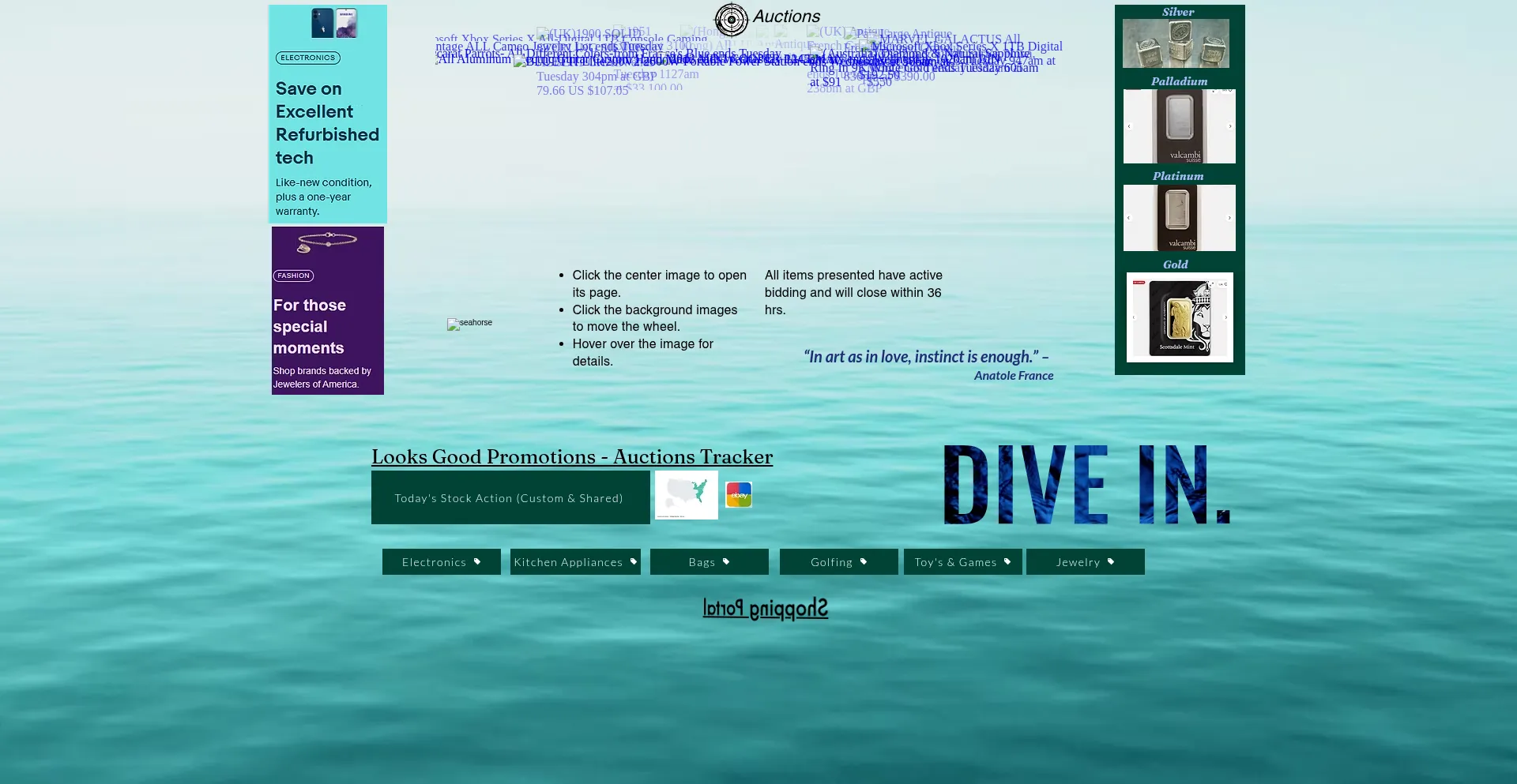 Website screenshot of Looksgoodpromotionsauctionstracker.com