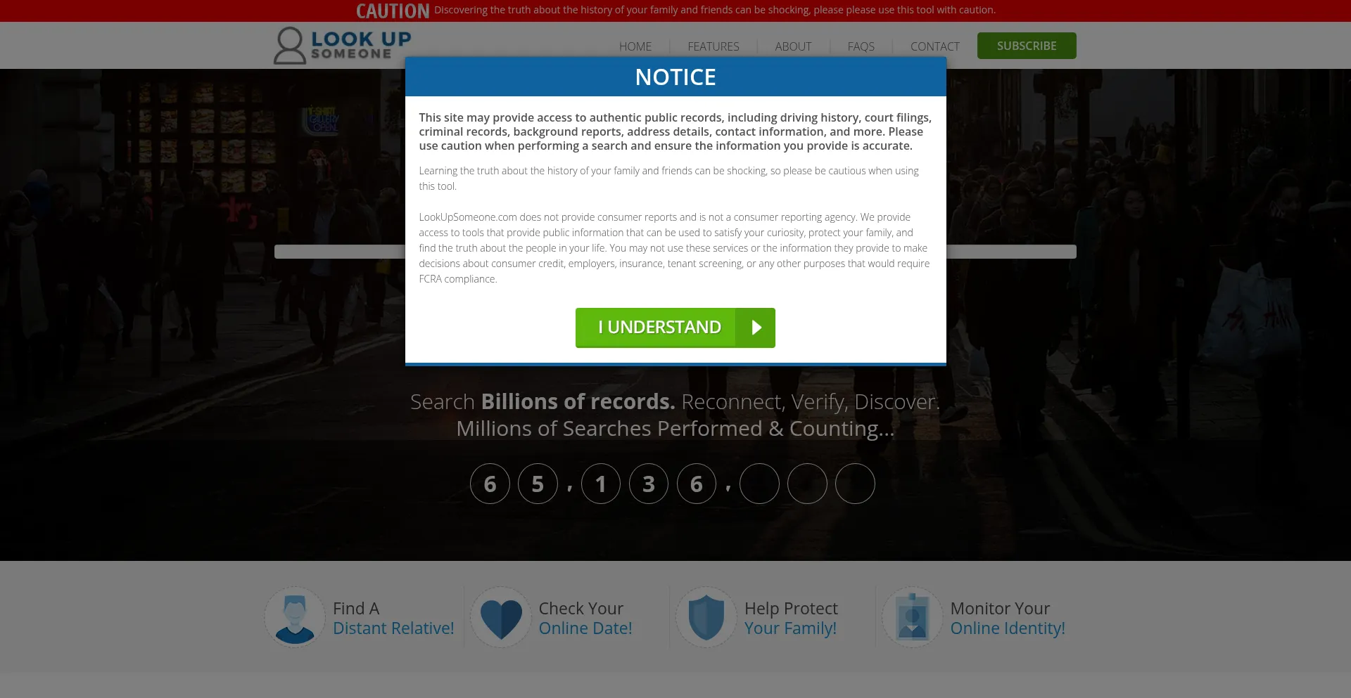Website screenshot of Lookupsomeone.com