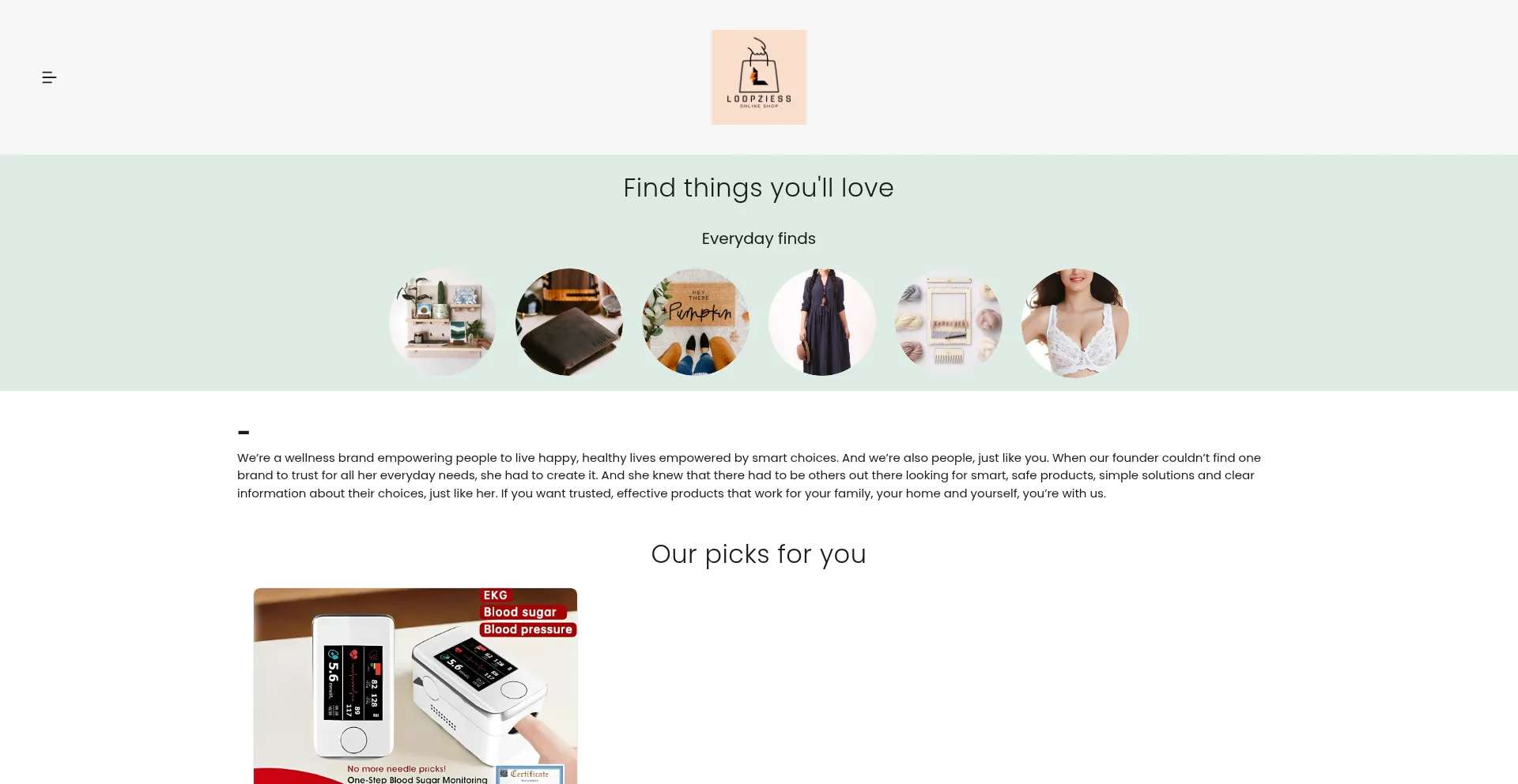 Website screenshot of Loopziess.com