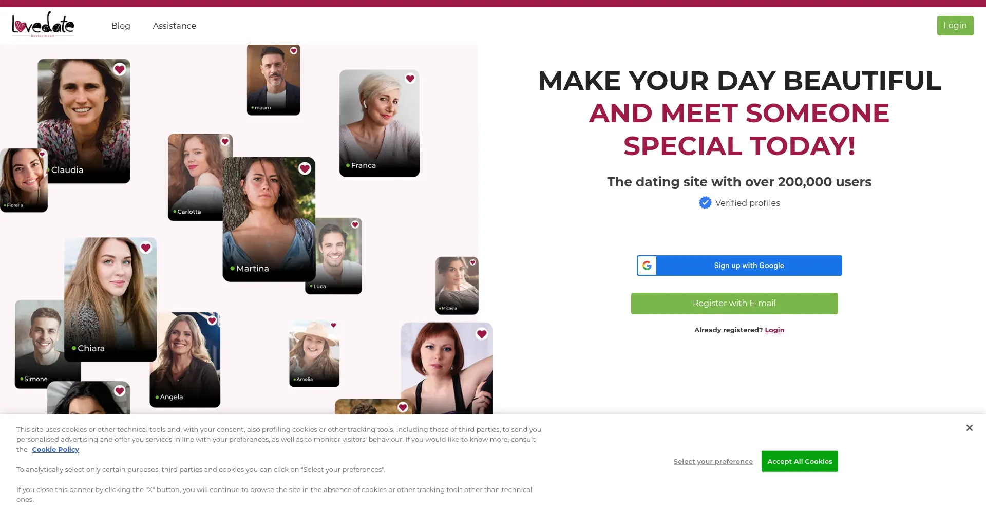 Website screenshot of Loovedate.com