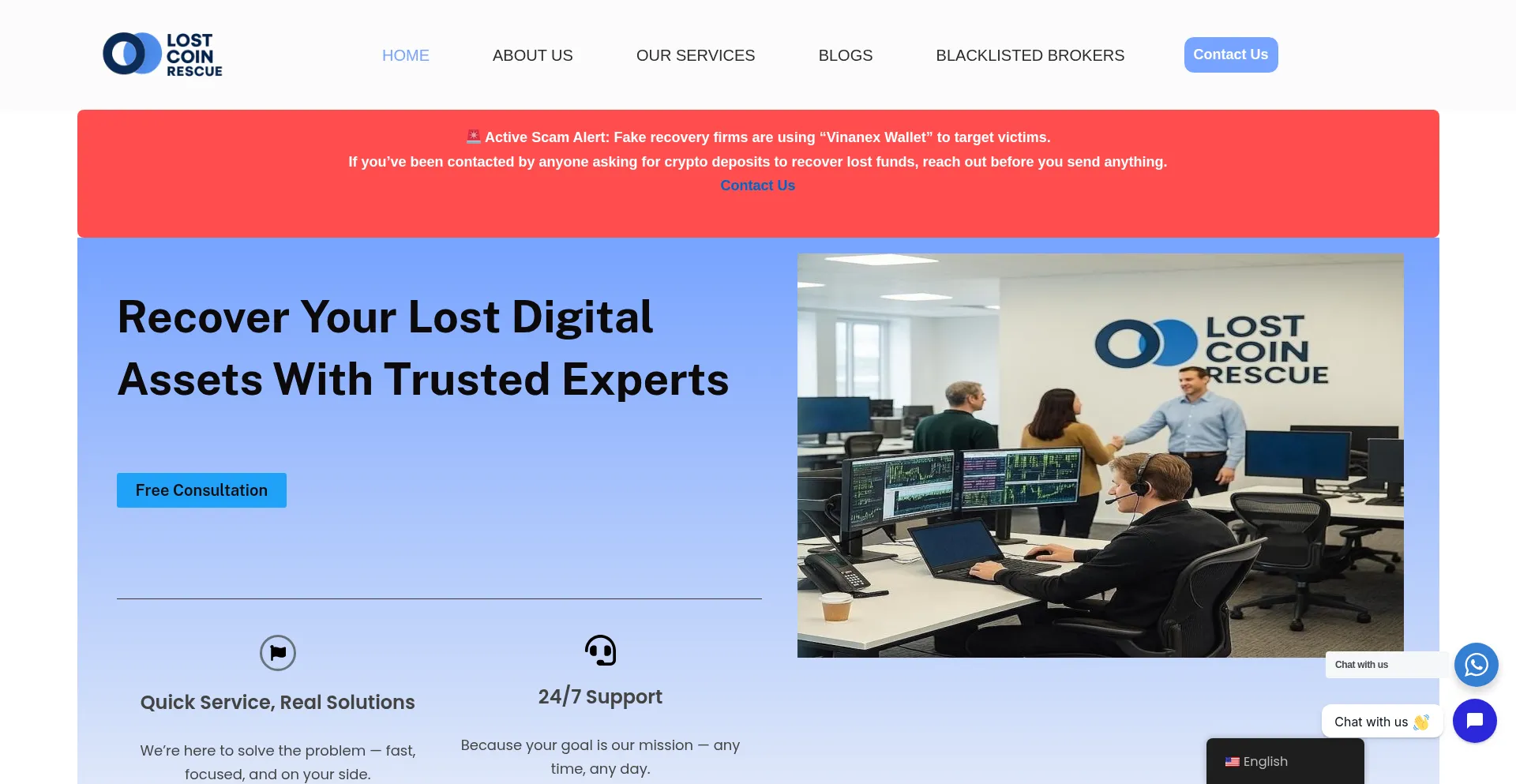Website screenshot of Lostcoinrescue.com
