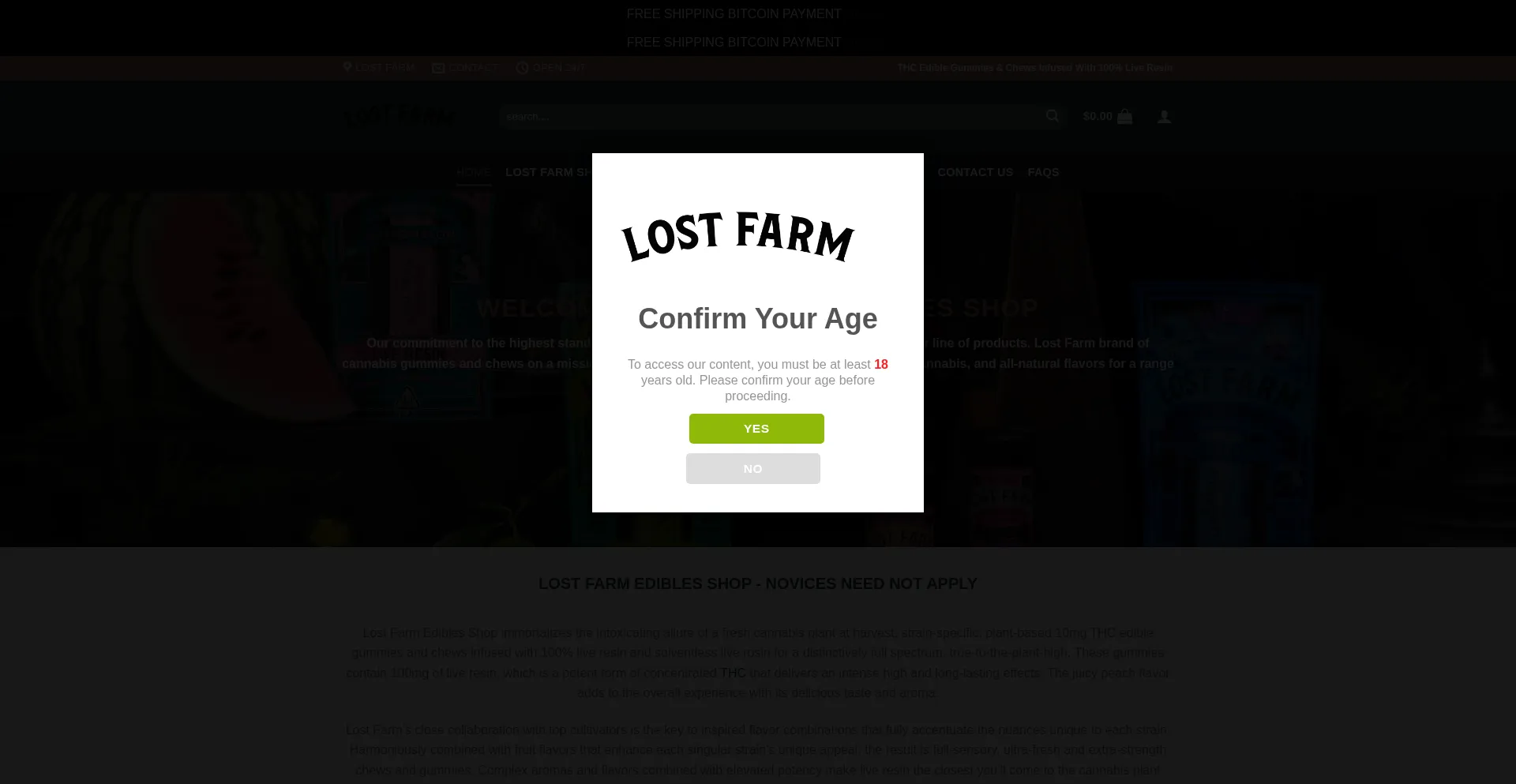 Website screenshot of Lostfarmediblesshop.com