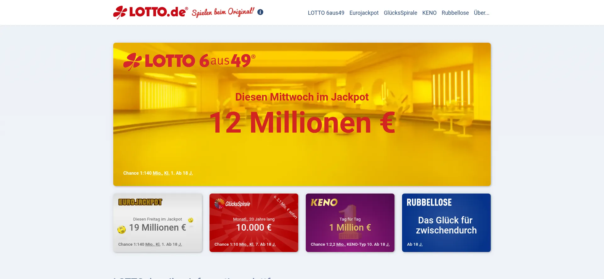 Website screenshot of Lotto.de