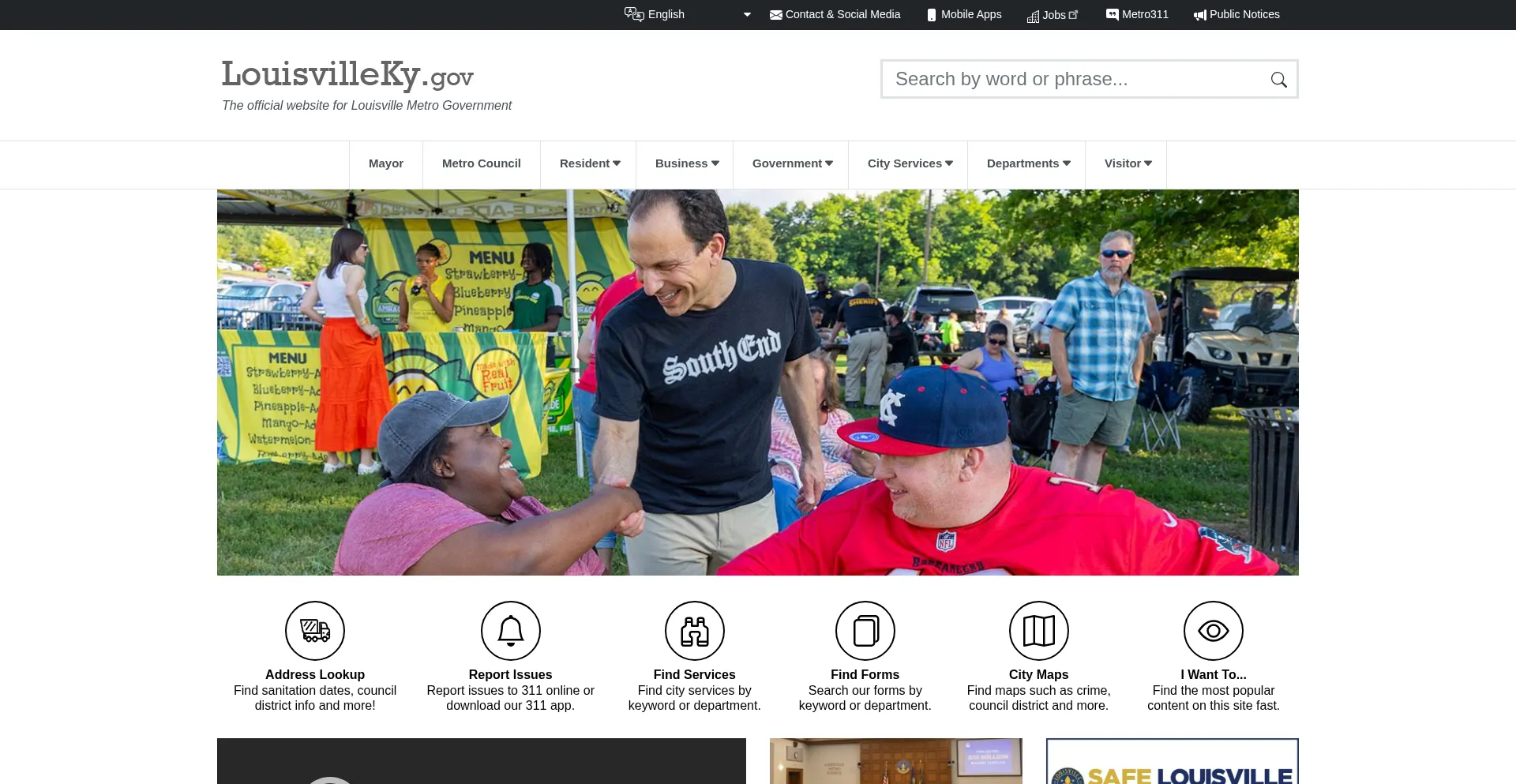 Website screenshot of Louisvilleky.gov