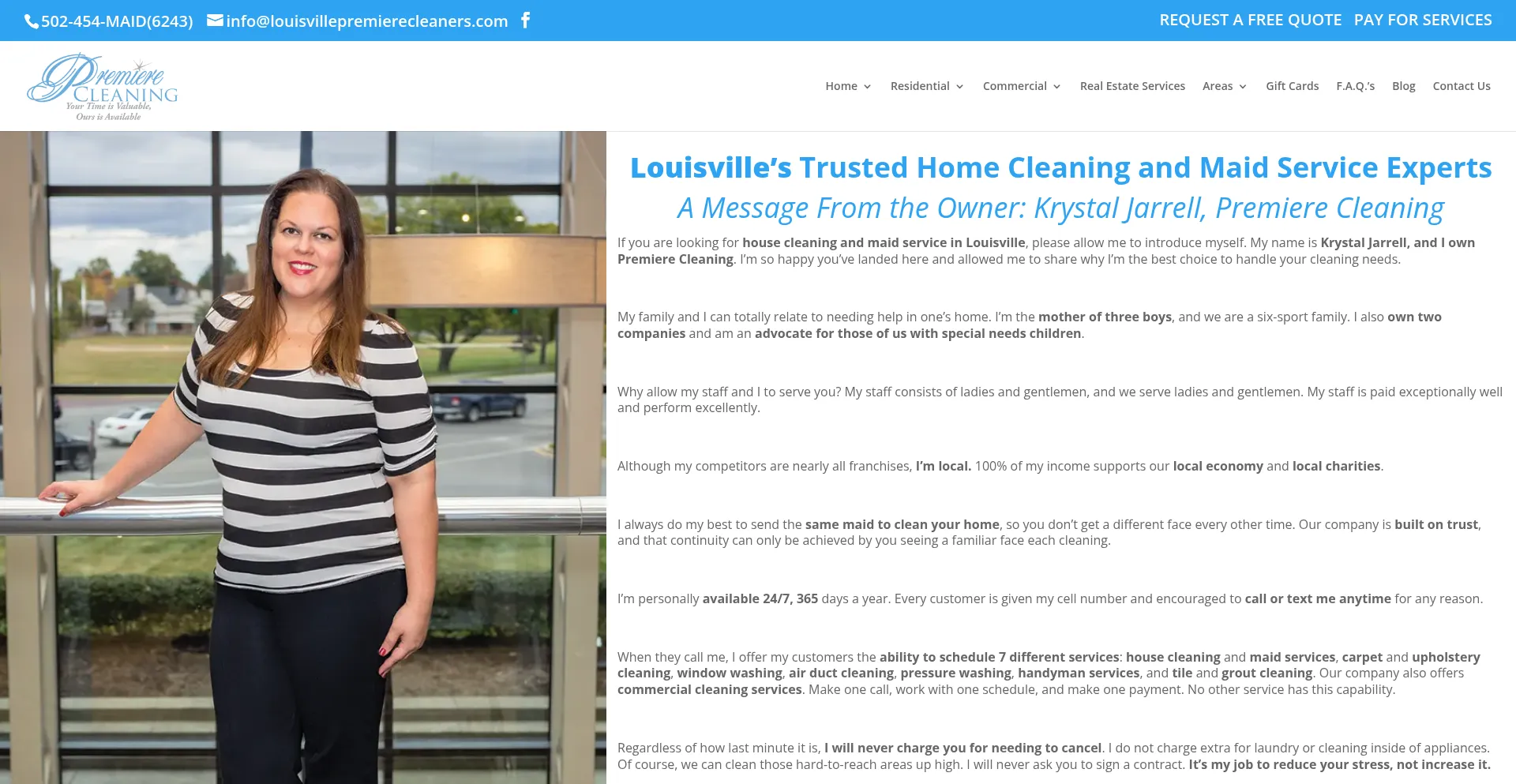 Website screenshot of Louisvillepremierecleaners.com