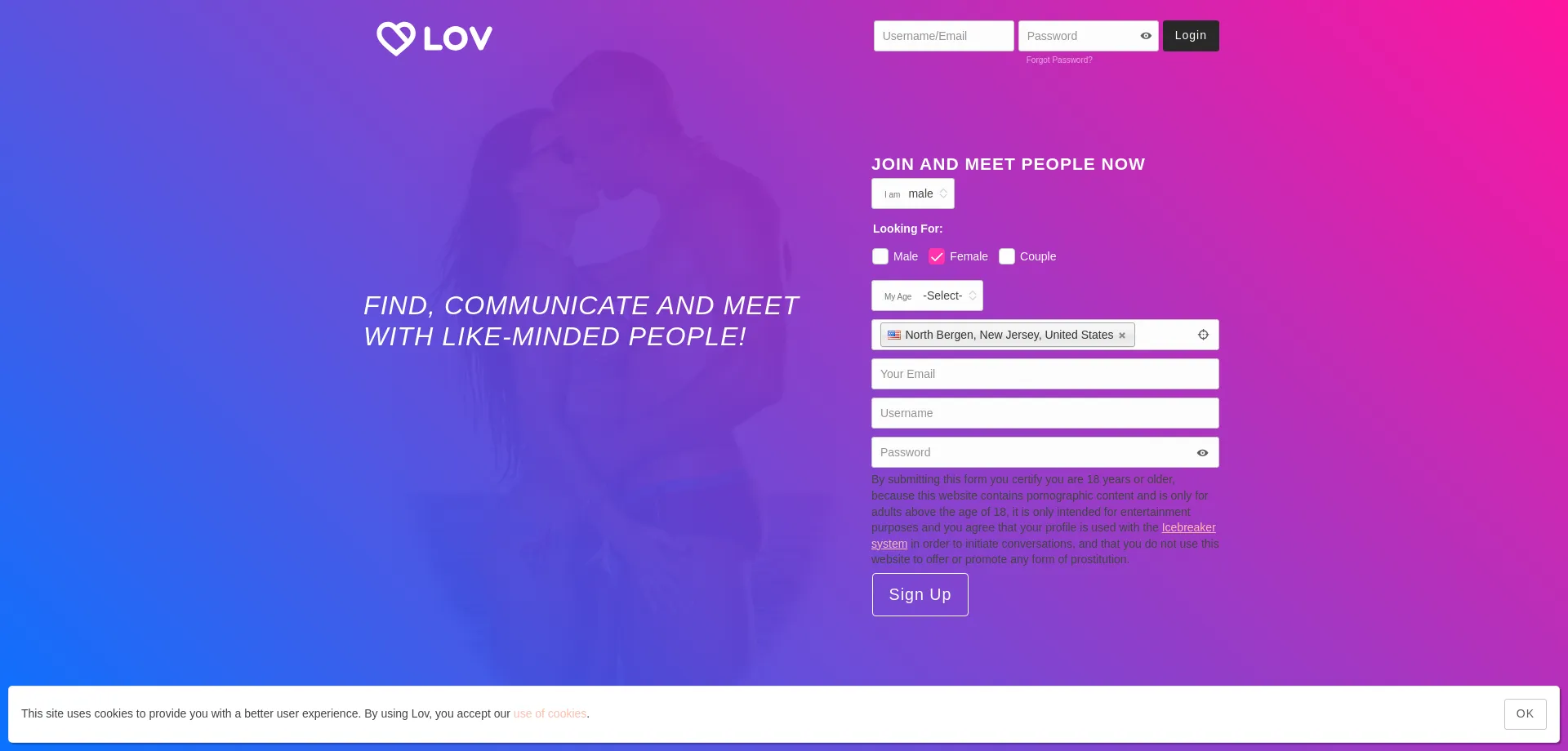 Website screenshot of Lov.dating