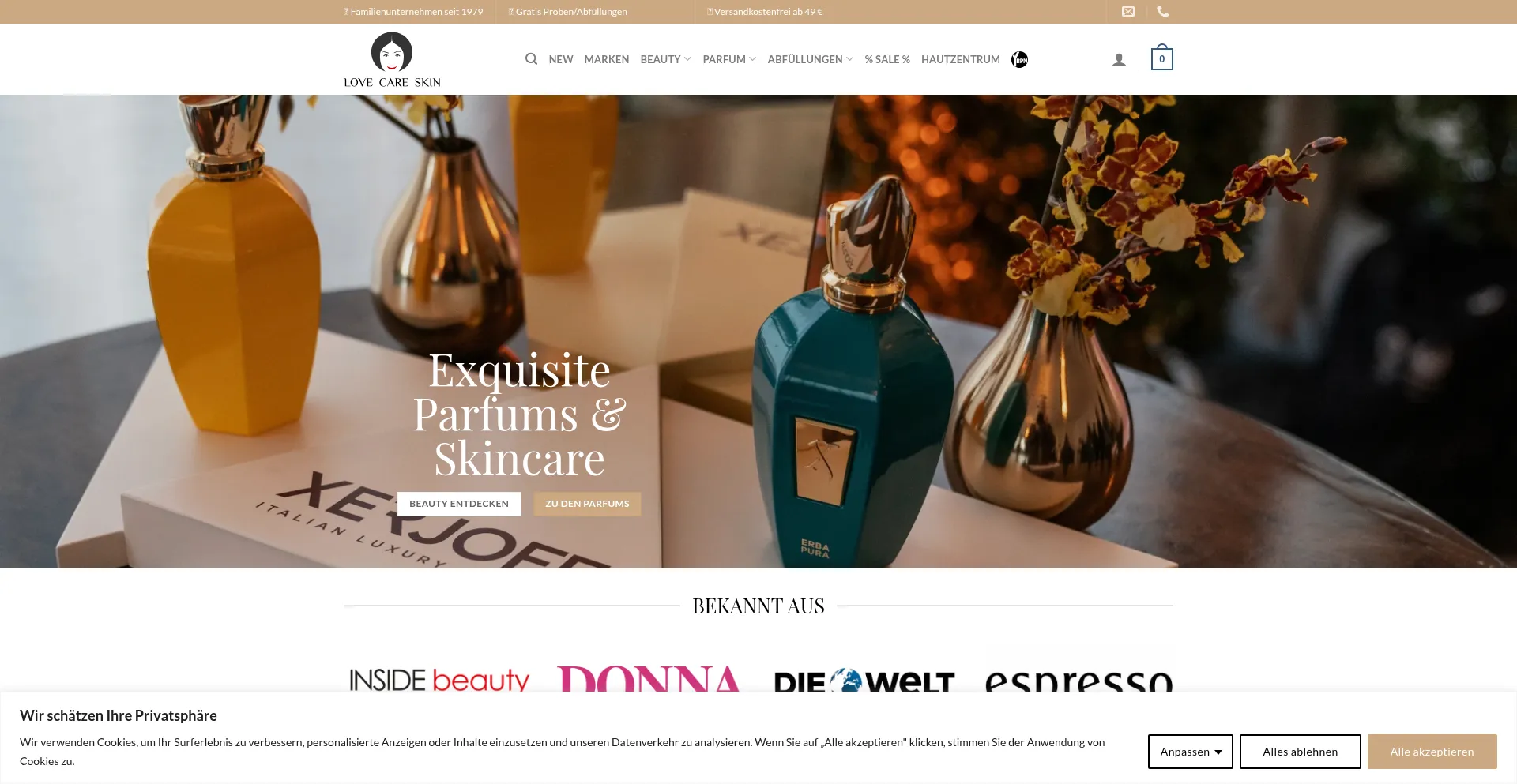 Website screenshot of Lovecareskin.de