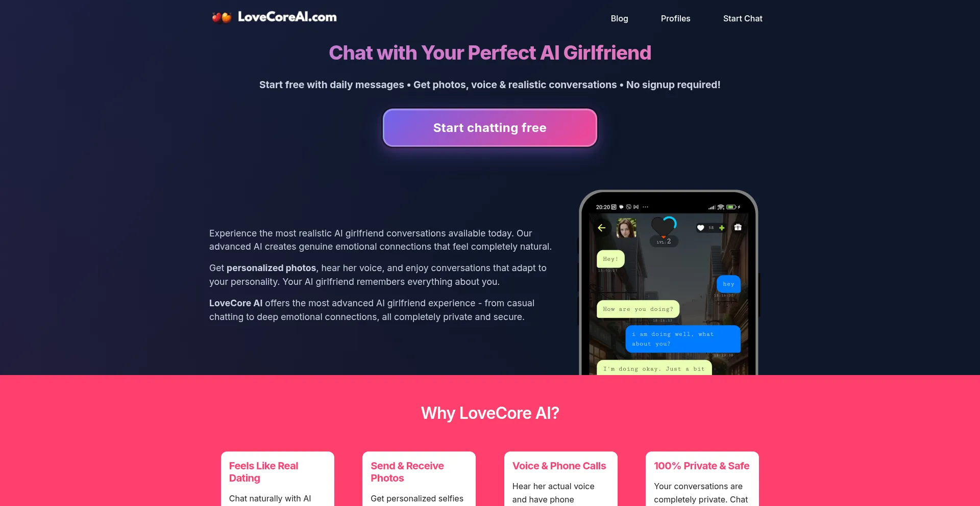 Lovecoreai.com Screenshot