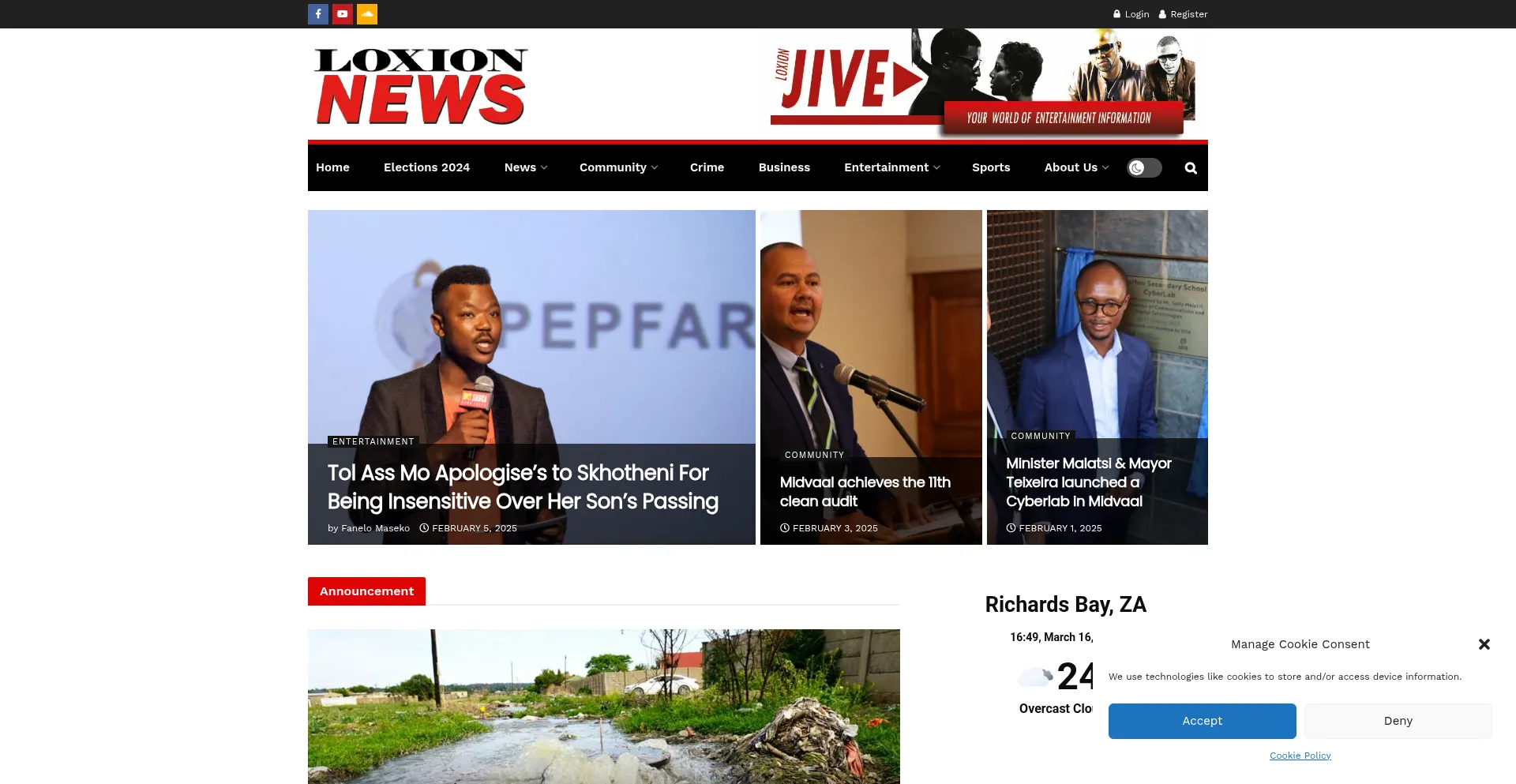 Website screenshot of Loxionnews.co.za