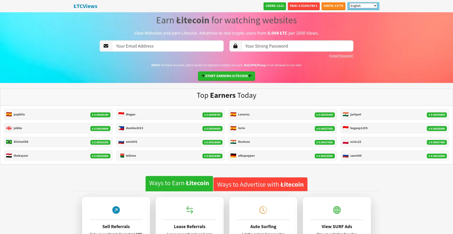 Website screenshot of Ltcviews.com