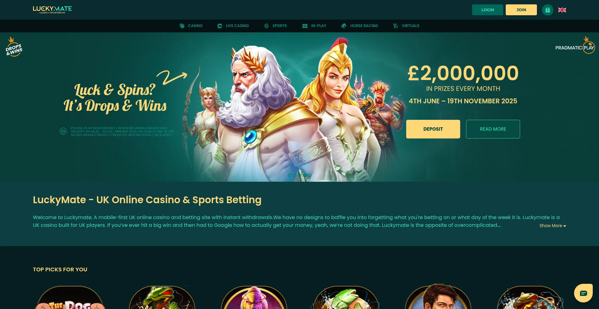 Website screenshot of Luckymate.co.uk