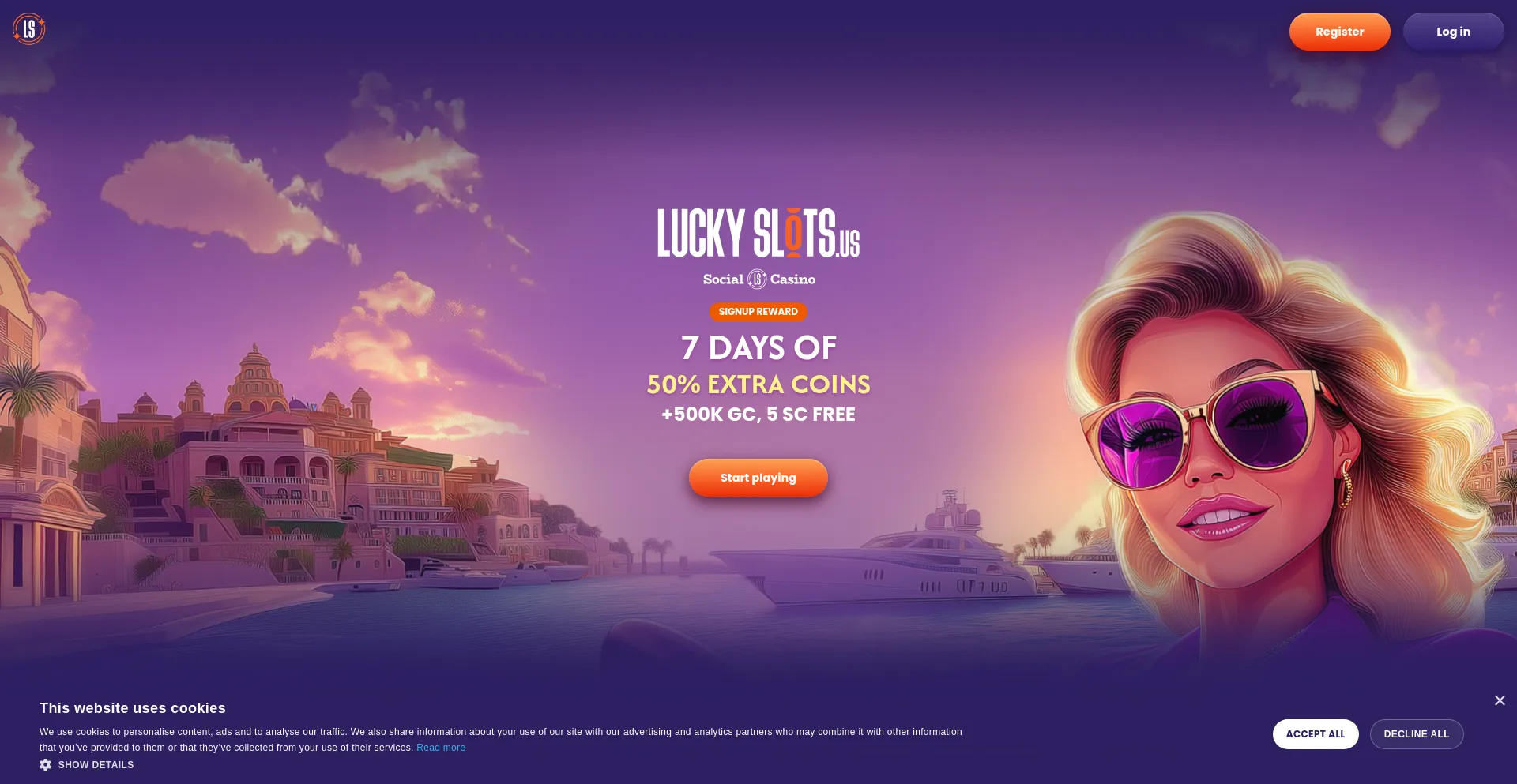 Website screenshot of Luckyslots.us