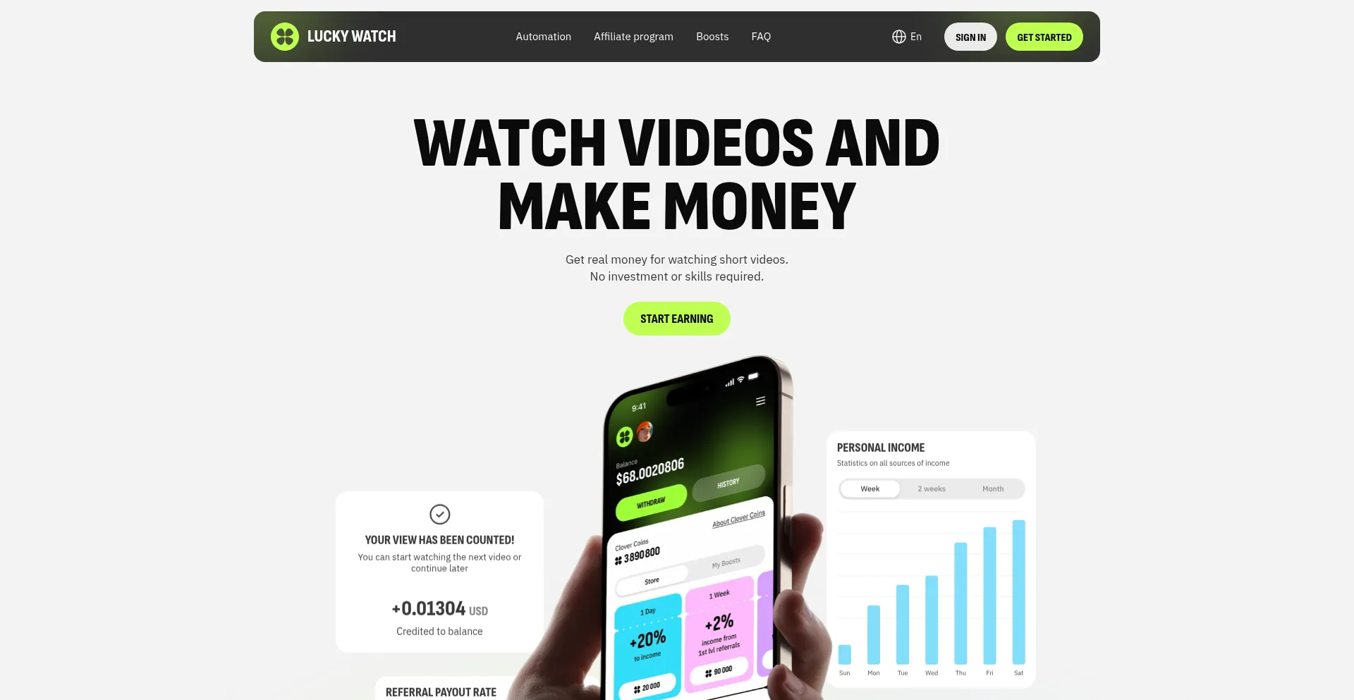 Website screenshot of Luckywatch.pro