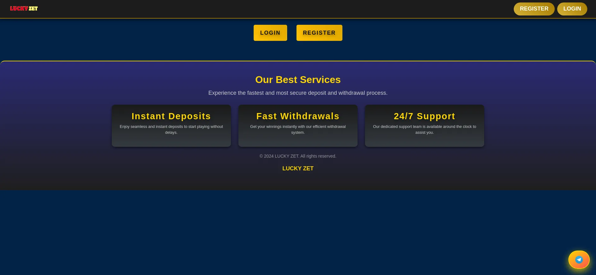 Website screenshot of Luckyzet.club